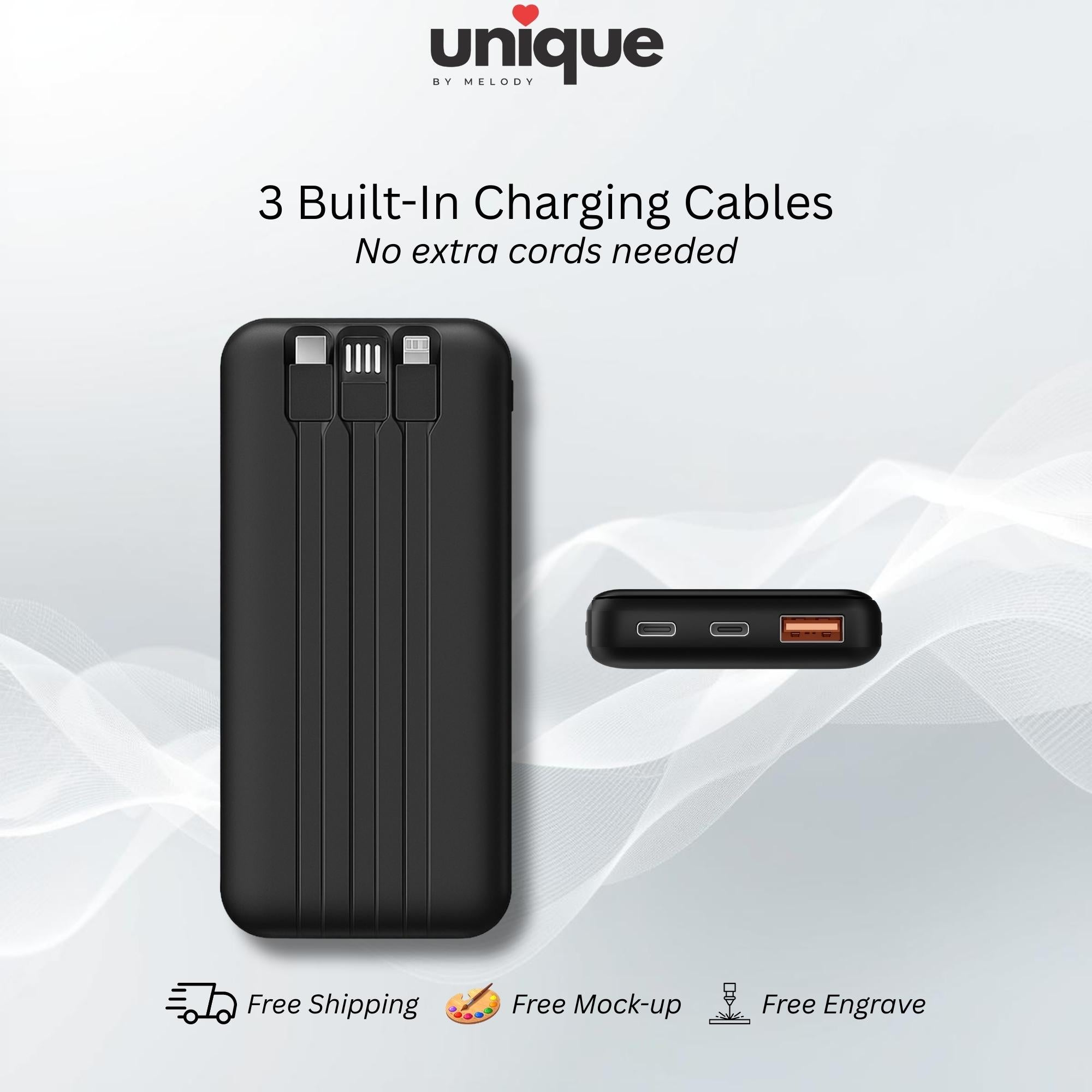 Custom Logo Powerbank with Built in Cables 10000mah PD Branded Fast Charging Portable Corporate Tech Gift for Employee Client Trade Show