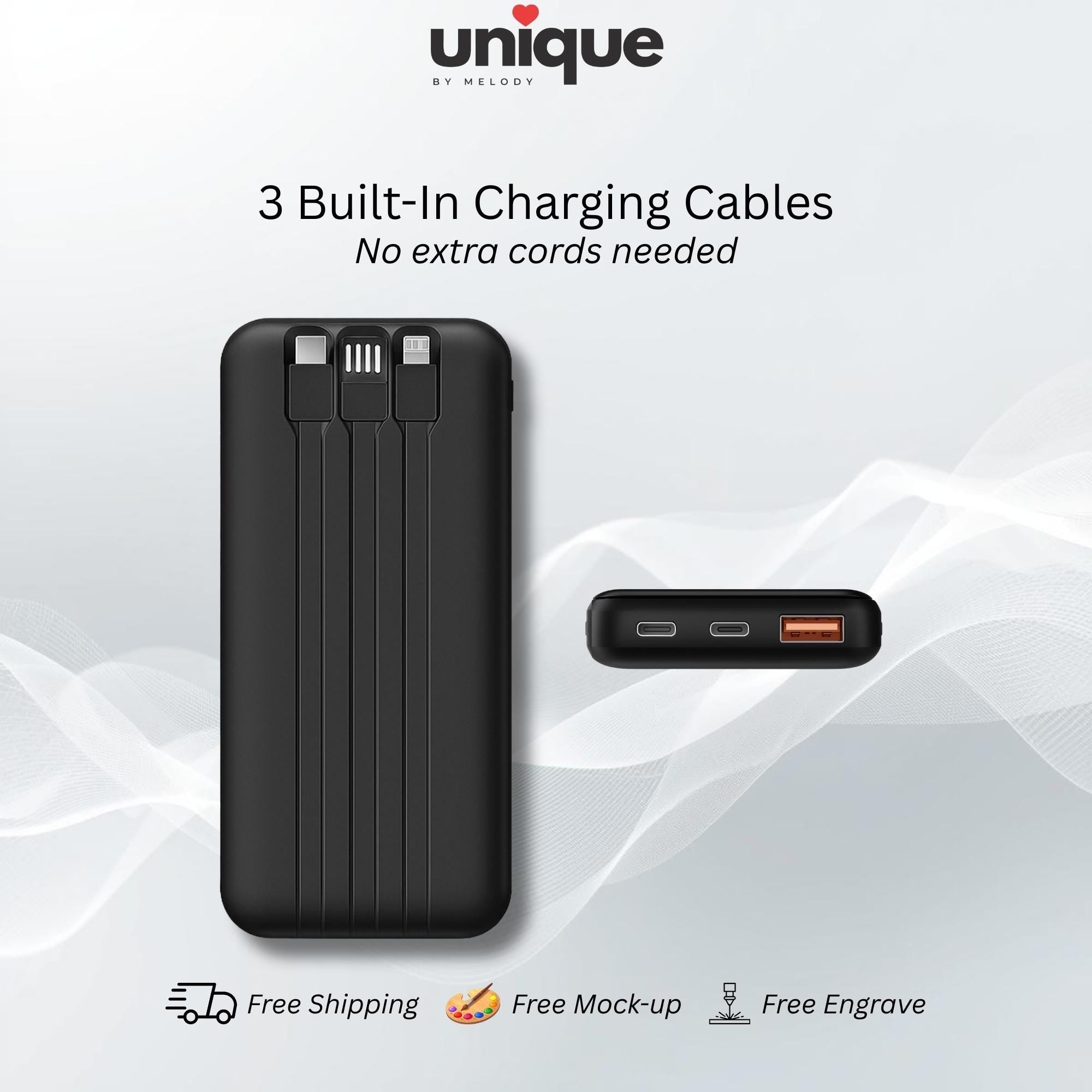 Custom Logo Powerbank with Built in Cables 10000mah PD Branded Fast Charging Portable Corporate Tech Gift for Employee Client Trade Show