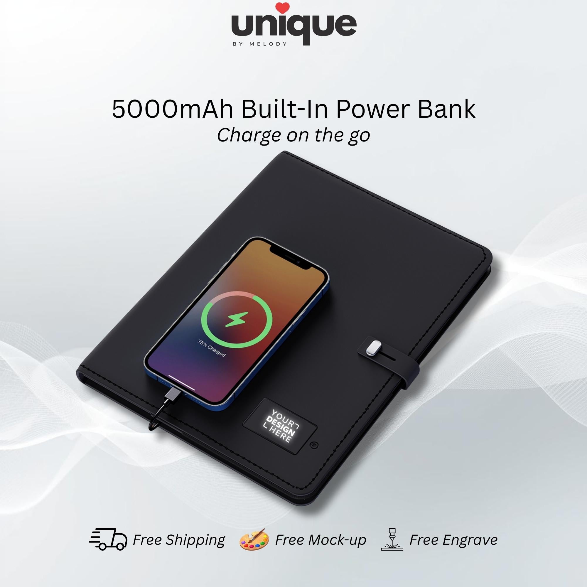 Custom Logo Light Up Tech Portfolio A4 Executive Personalized Business Folder with Powerbank Corporate Meeting Office Conference Client Gift