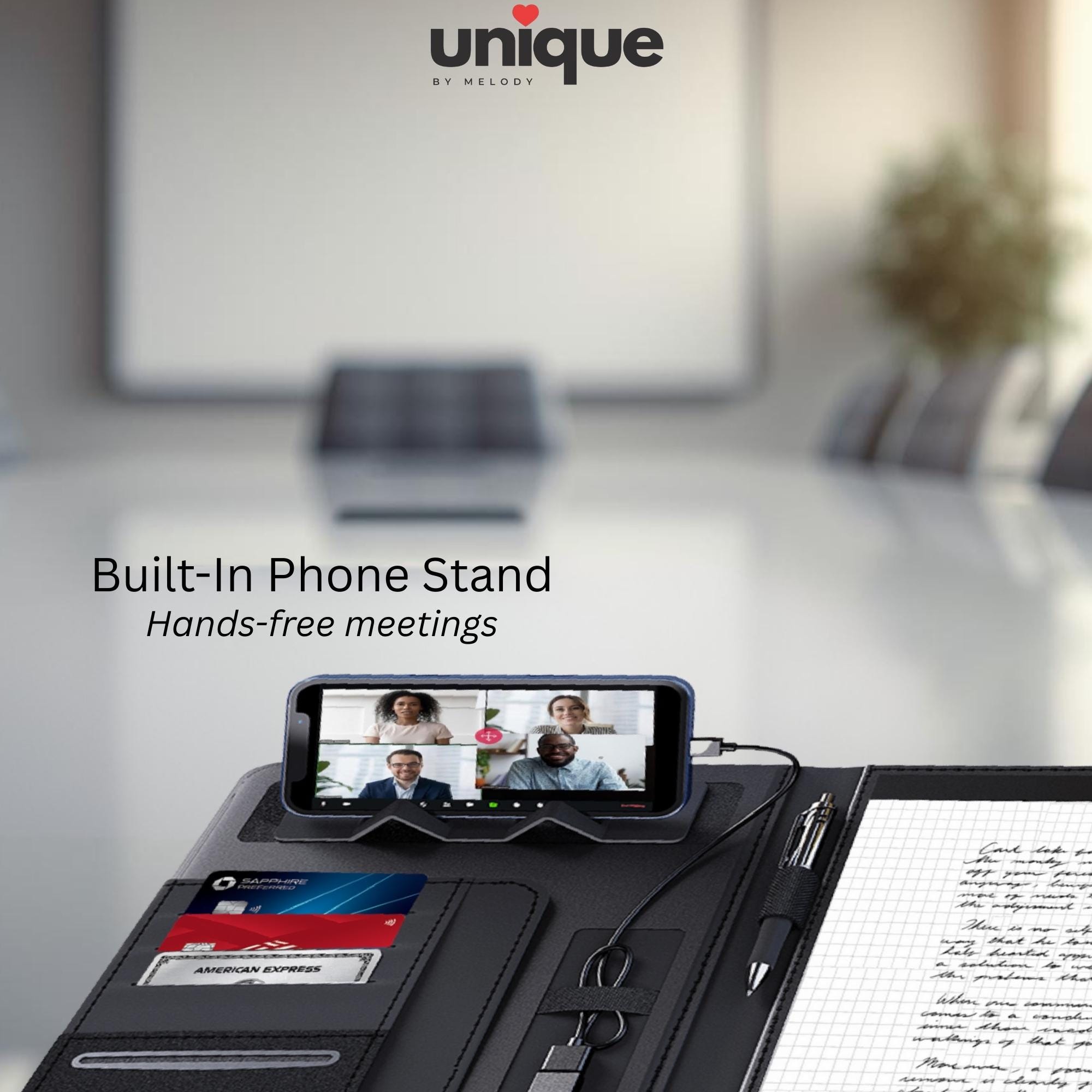 Custom Logo Light Up Tech Portfolio A4 Executive Personalized Business Folder with Powerbank Corporate Meeting Office Conference Client Gift