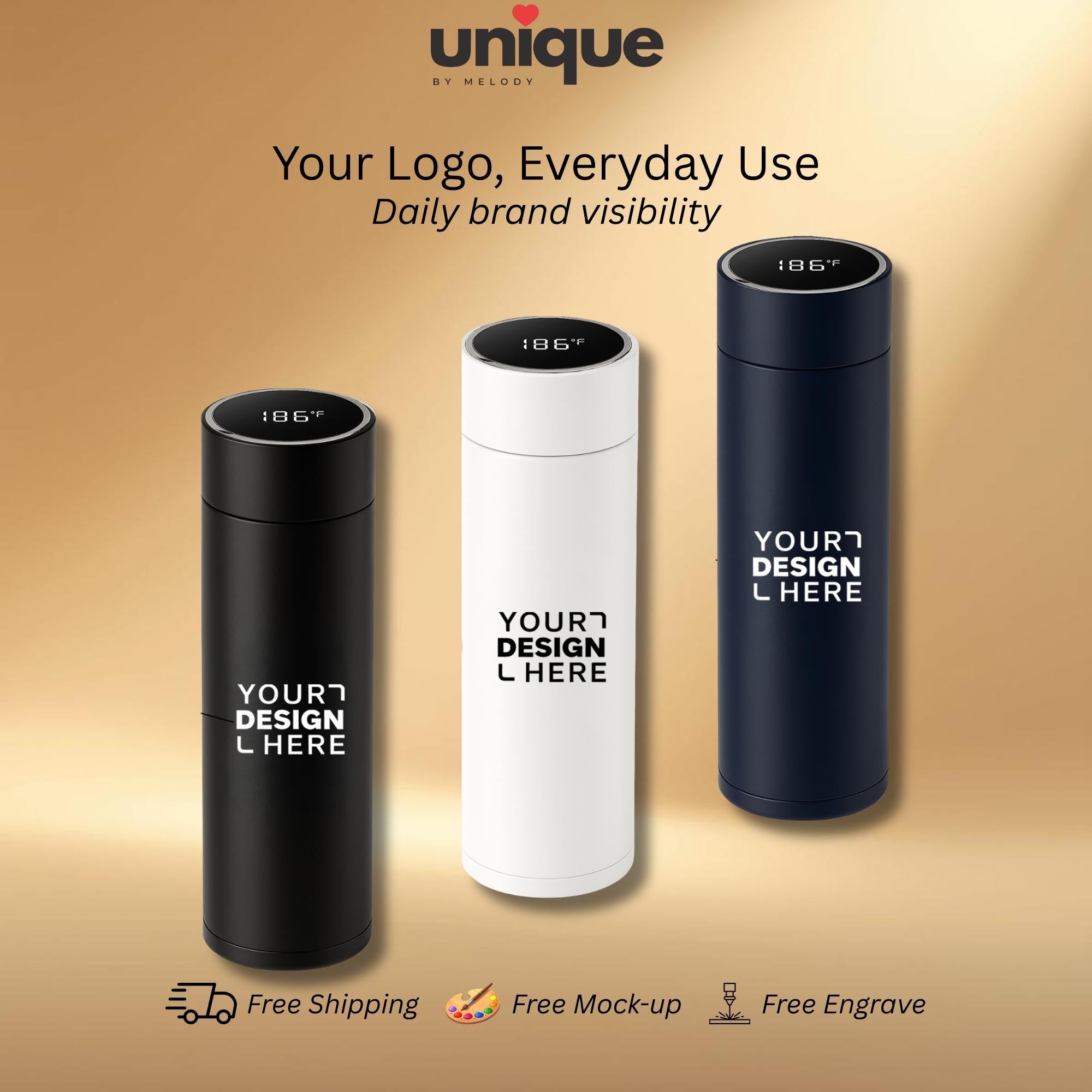 Corporate Holiday Smart Thermos Custom Logo Temperature Bottle Gift for Employee Client Appreciation Year End Office Christmas