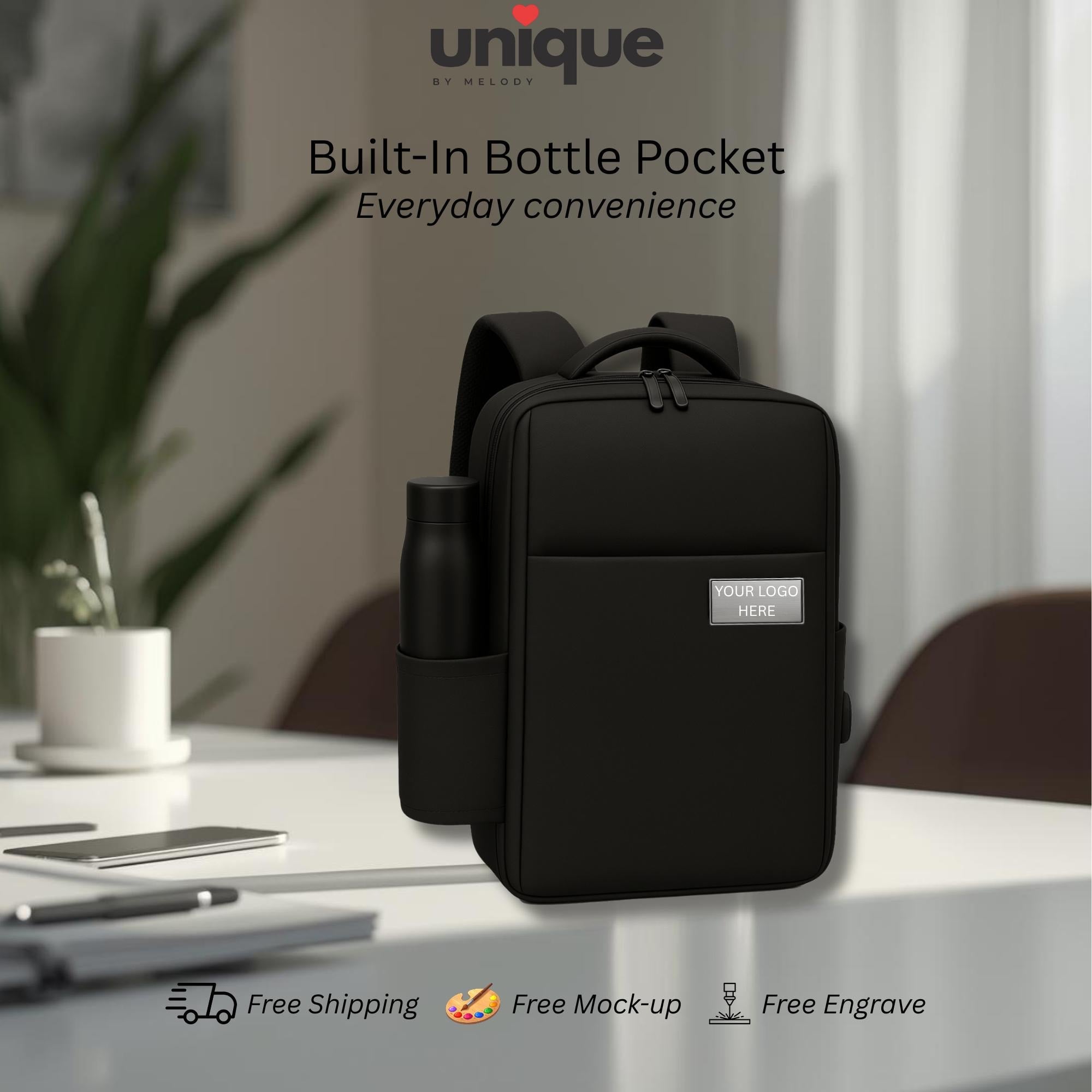 Custom Logo Tech Backpack Waterproof Corporate Laptop Bag with USB Charging Port Business Travel Ready Gift for Client Employee Trade Show