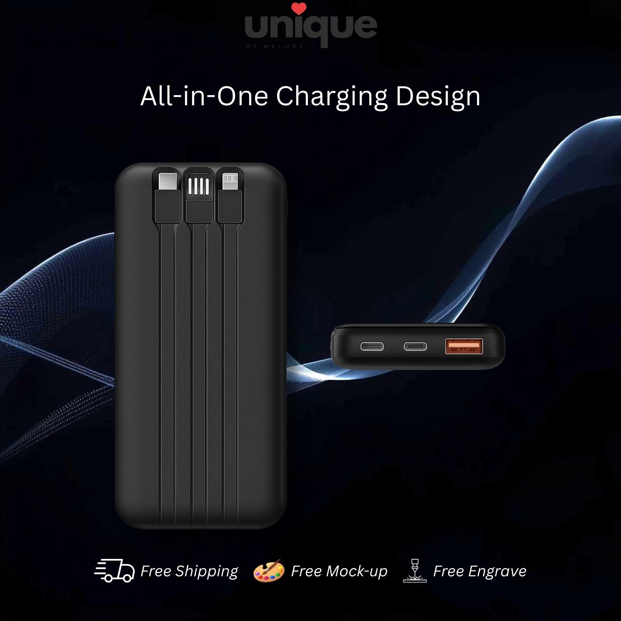 Luxury Custom Logo Powerbank with Built in Cables Fast Charging Tech Gift for Executives VIP Clients Events Business Travel