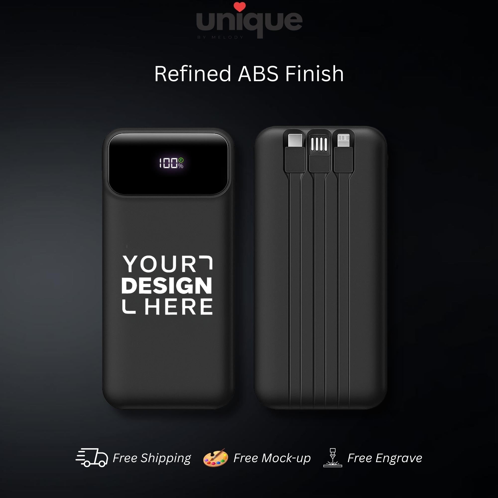 Luxury Custom Logo Powerbank with Built in Cables Fast Charging Tech Gift for Executives VIP Clients Events Business Travel