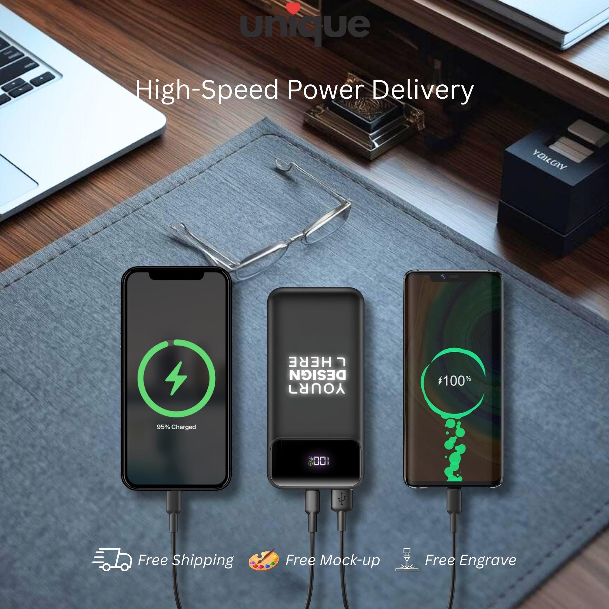 Luxury Custom Logo Powerbank with Built in Cables Fast Charging Tech Gift for Executives VIP Clients Events Business Travel