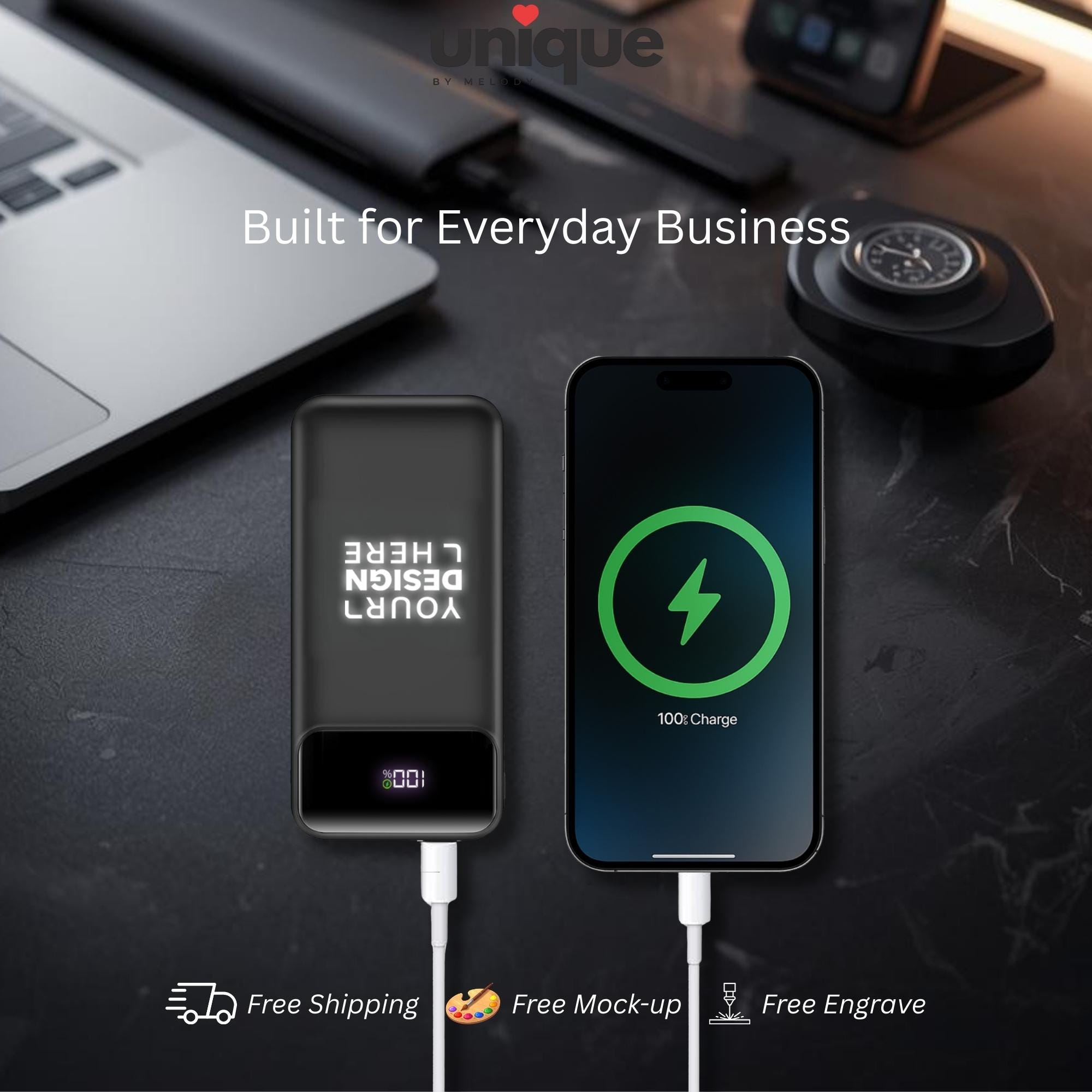 Luxury Custom Logo Powerbank with Built in Cables Fast Charging Tech Gift for Executives VIP Clients Events Business Travel