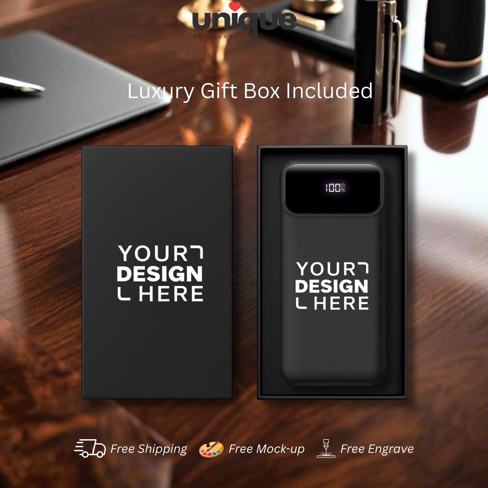 Luxury Custom Logo Powerbank with Built in Cables Fast Charging Tech Gift for Executives VIP Clients Events Business Travel