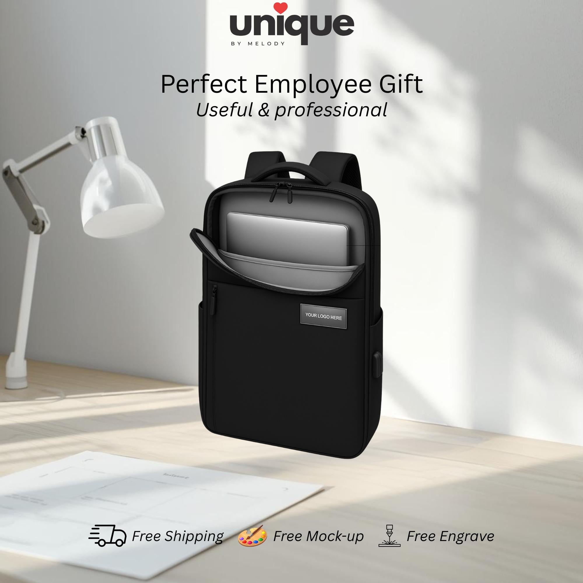 Personalized Laptop Backpack Corporate Employee Client Appreciation Travel Conference Holiday XMas New Year End Business Gift w Custom Logo