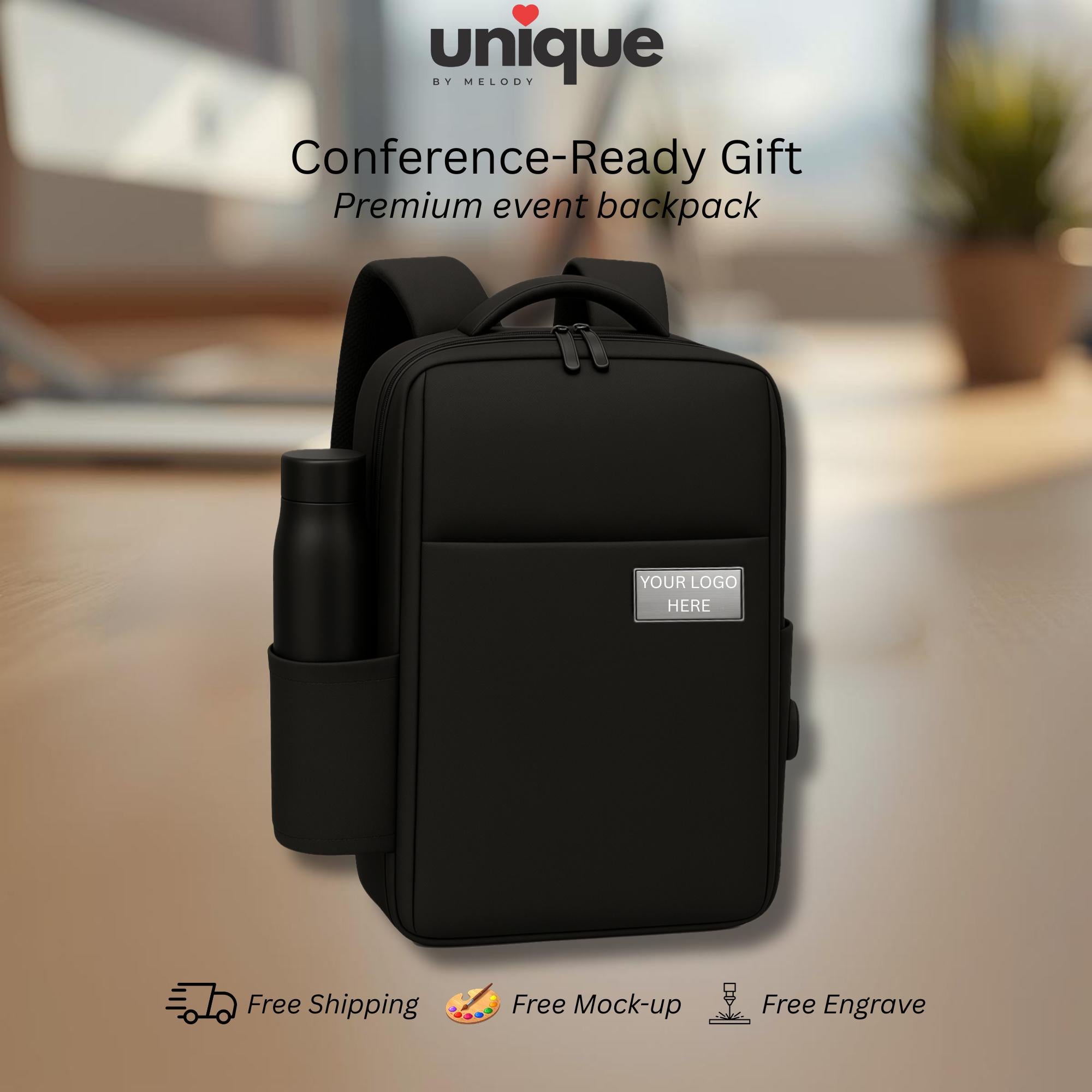 Personalized Laptop Backpack Corporate Employee Client Appreciation Travel Conference Holiday XMas New Year End Business Gift w Custom Logo