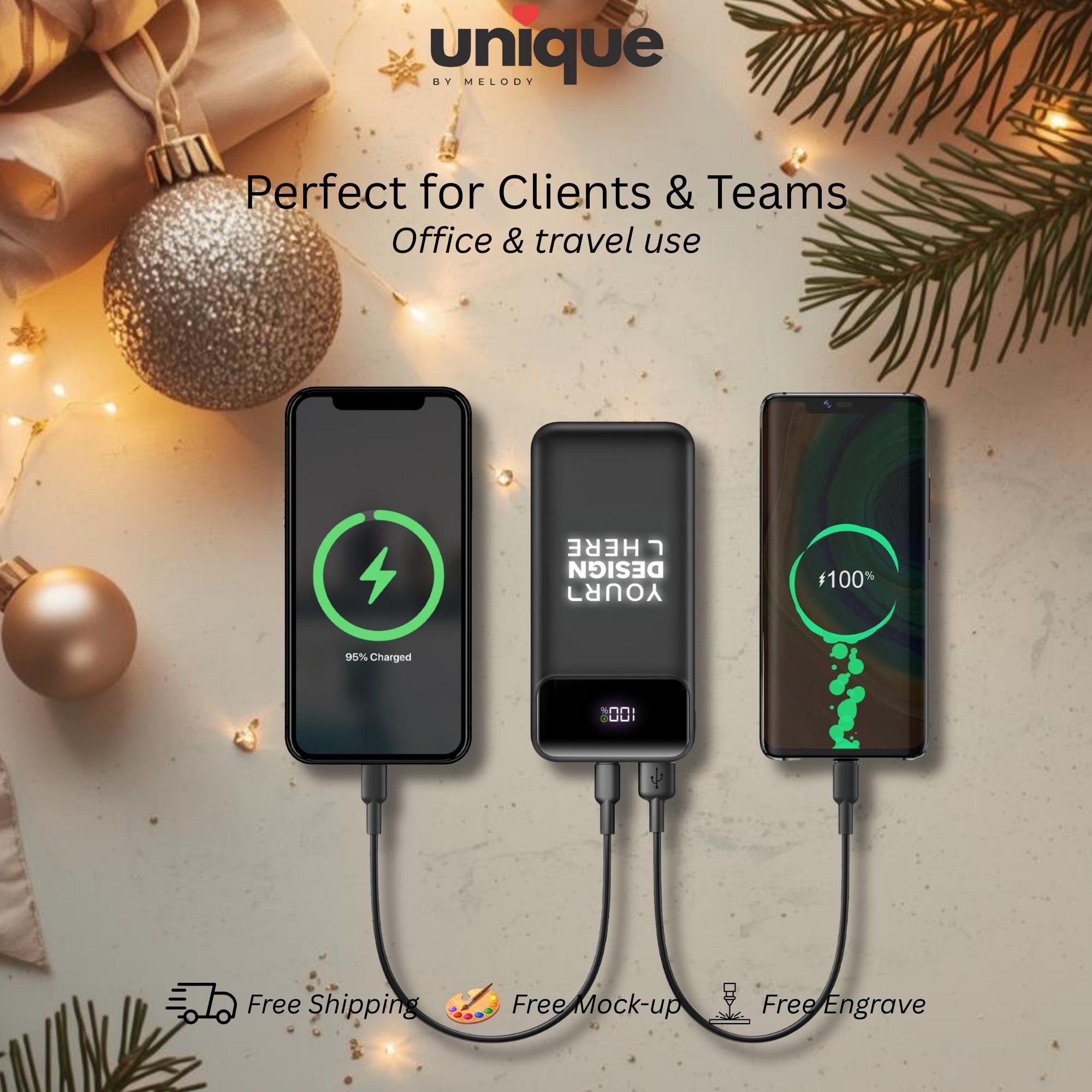 Custom Logo Powerbank with Built in Cables Holiday Corporate Client Appreciation New Year End Tech Gift Fast Charging Portable Charger