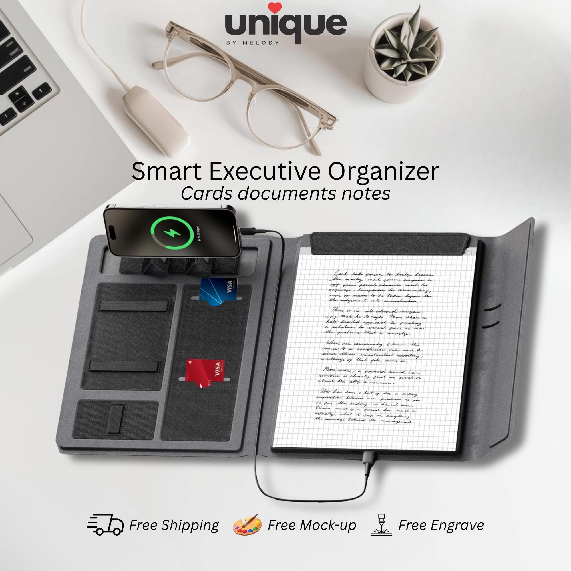 Custom Logo Laser Engraved Portfolio Tech A4 Executive Business Portfolio with Powerbank Conference Meeting Corporate Client Trade Show Gift