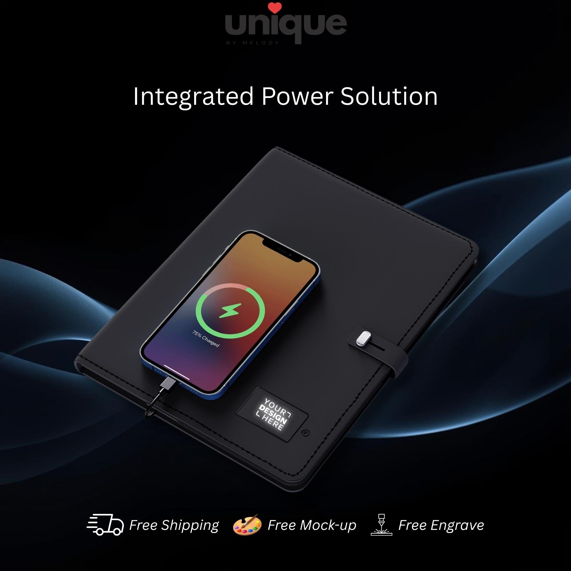 Luxury Light up Logo Tech Portfolio Executive A4 Organizer with Powerbank Premium Custom Corporate VIP Gift for Meeting Conference Clients