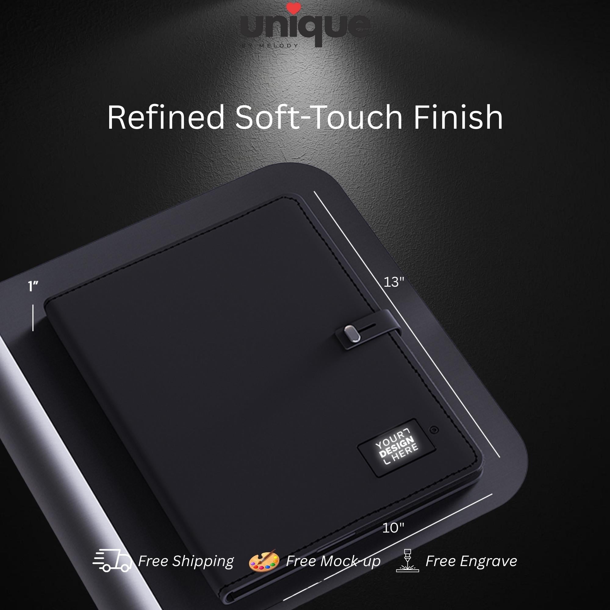 Luxury Light up Logo Tech Portfolio Executive A4 Organizer with Powerbank Premium Custom Corporate VIP Gift for Meeting Conference Clients