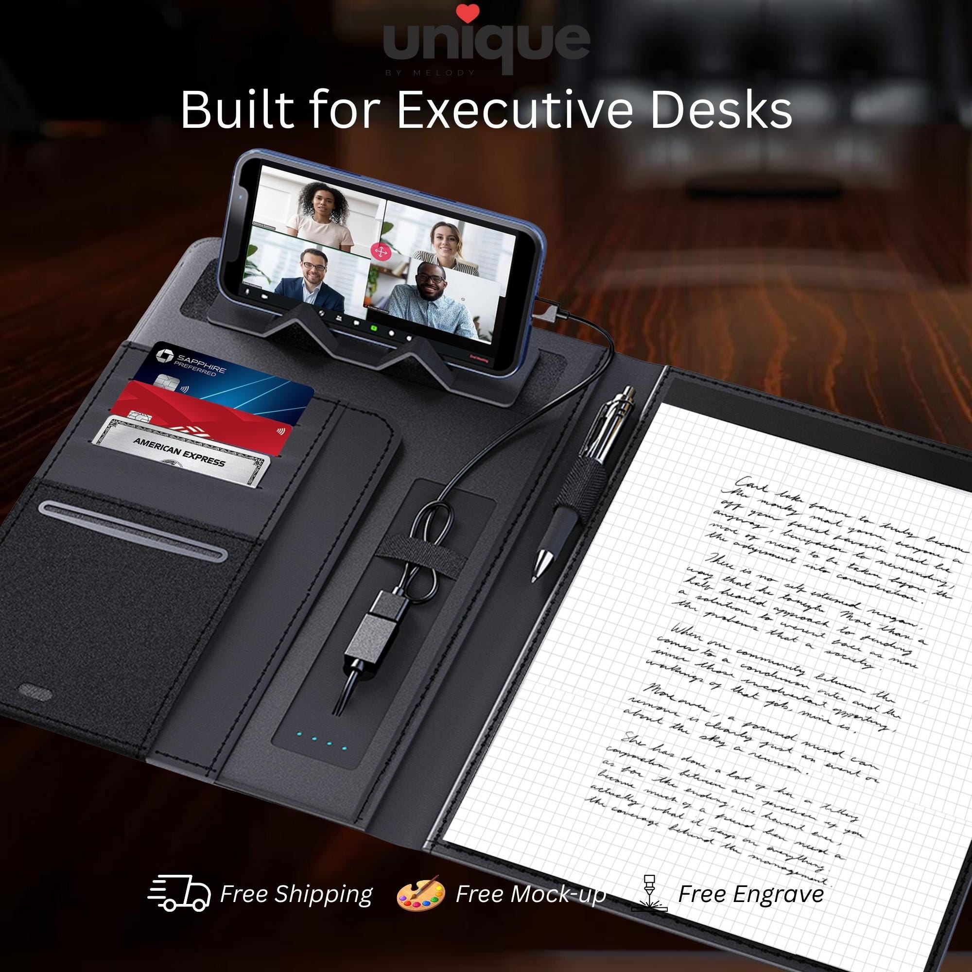 Luxury Light up Logo Tech Portfolio Executive A4 Organizer with Powerbank Premium Custom Corporate VIP Gift for Meeting Conference Clients