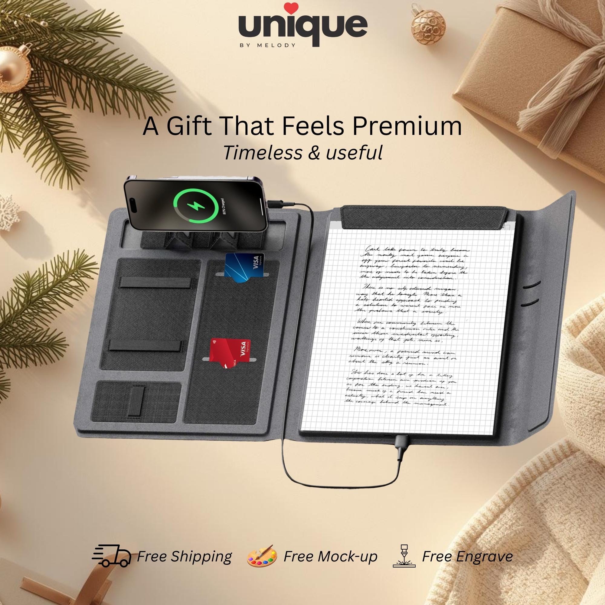Custom Logo Tech Portfolio Laser Engraved Holiday Corporate Employee Client Appreciation New Year End Conference Christmas Office Gift