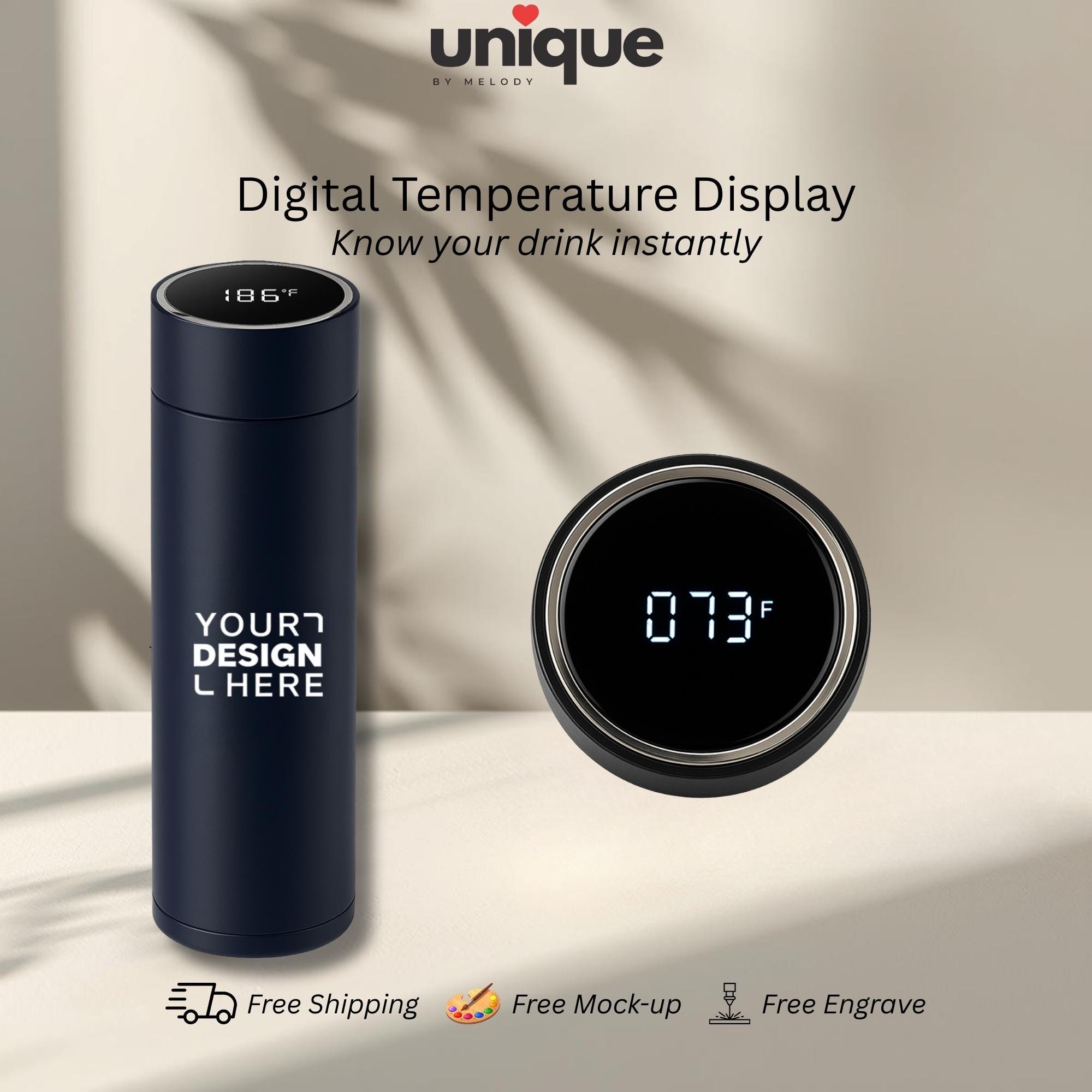 Custom Logo Smart Thermos Temperature Display Stainless Steel Branded Corporate Drinkware Gift Employee Client Appreciation Giveaway Ready