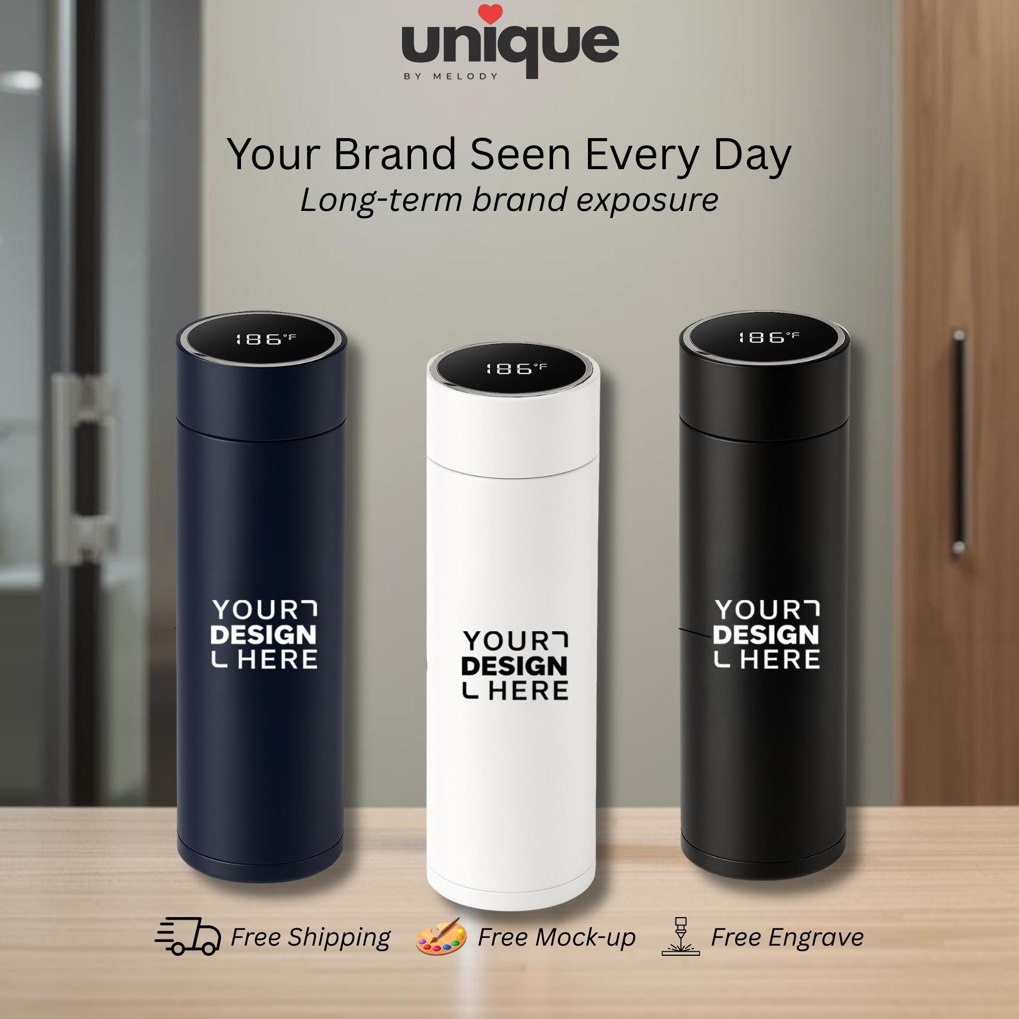 Custom Logo Smart Thermos Temperature Display Stainless Steel Branded Corporate Drinkware Gift Employee Client Appreciation Giveaway Ready