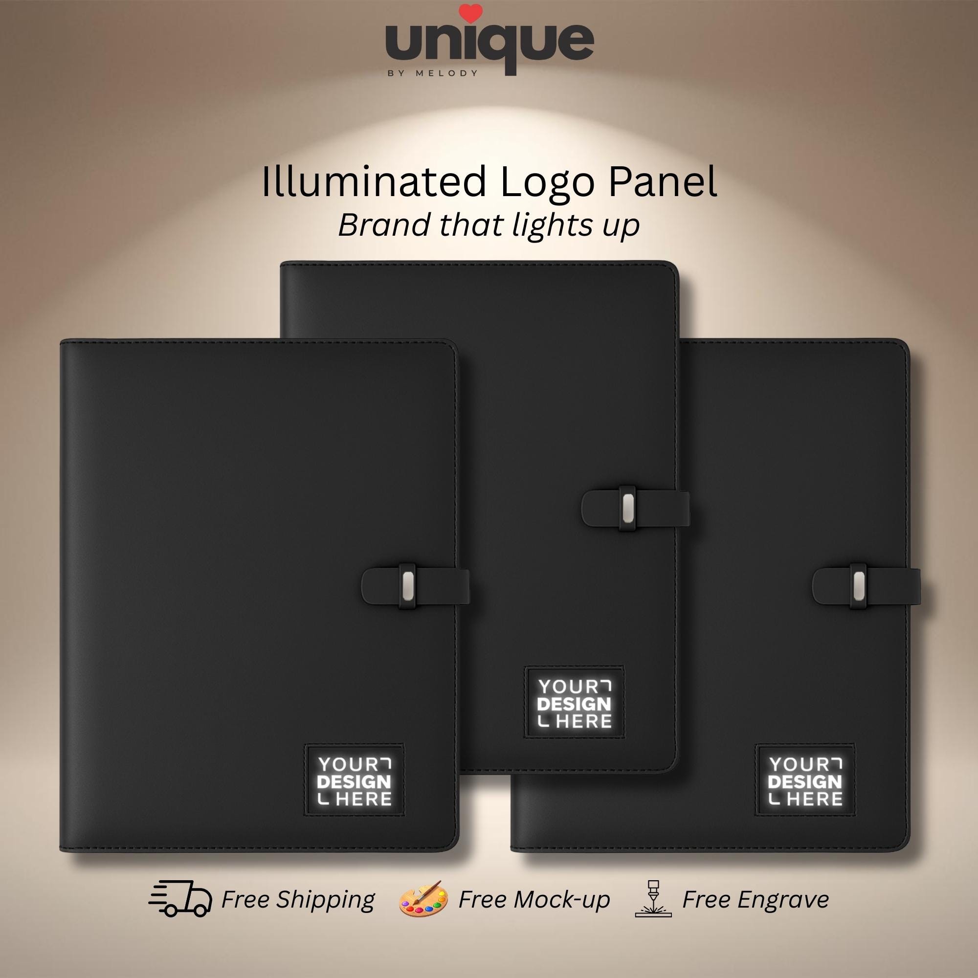 Custom Logo Light Up Tech Portfolio A4 Executive Personalized Business Folder with Powerbank Corporate Meeting Office Conference Client Gift