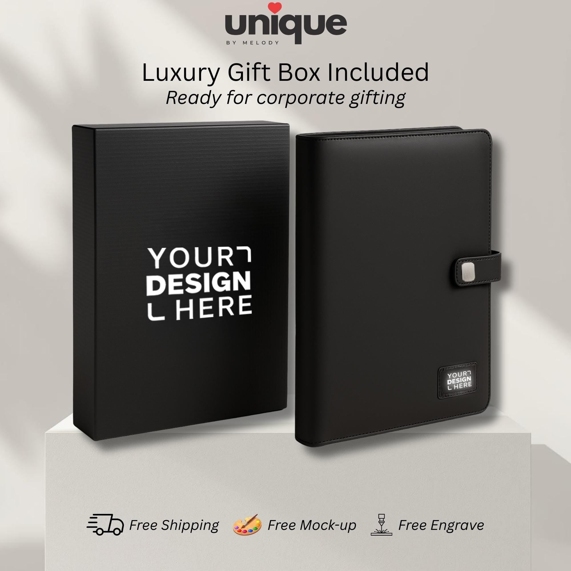 Custom Logo Light Up Tech Portfolio A4 Executive Personalized Business Folder with Powerbank Corporate Meeting Office Conference Client Gift