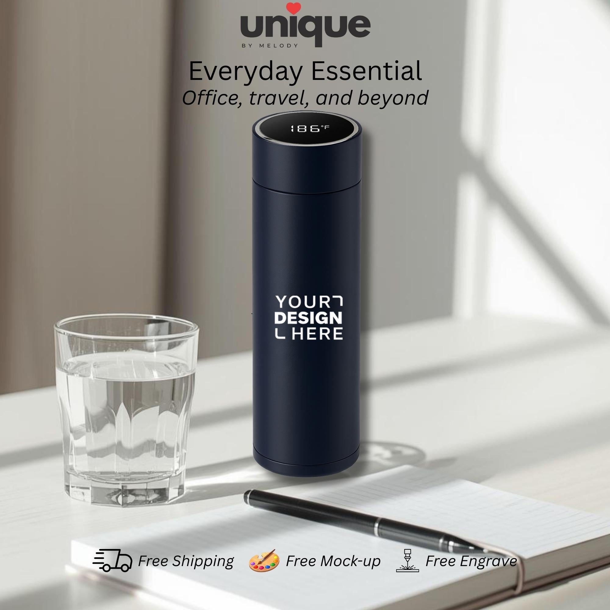 Corporate Holiday Smart Thermos Custom Logo Temperature Bottle Gift for Employee Client Appreciation Year End Office Christmas