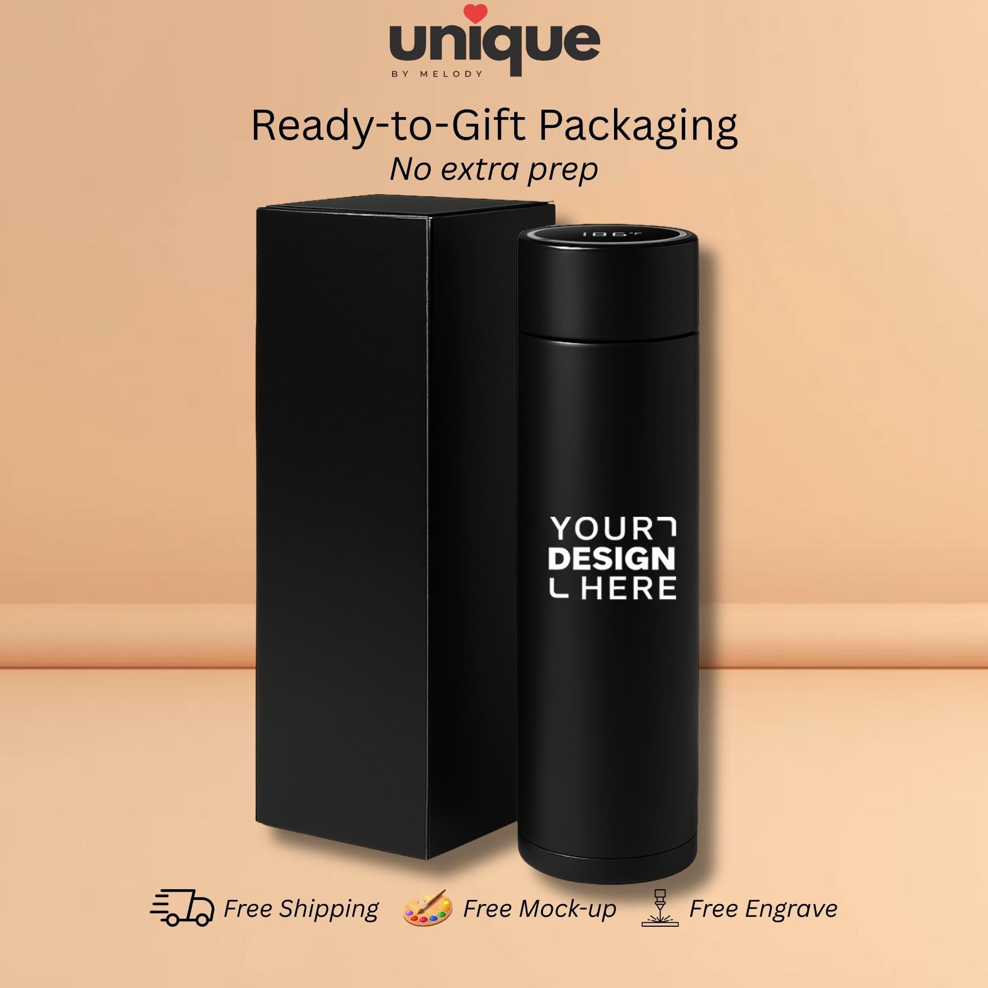 Corporate Holiday Smart Thermos Custom Logo Temperature Bottle Gift for Employee Client Appreciation Year End Office Christmas