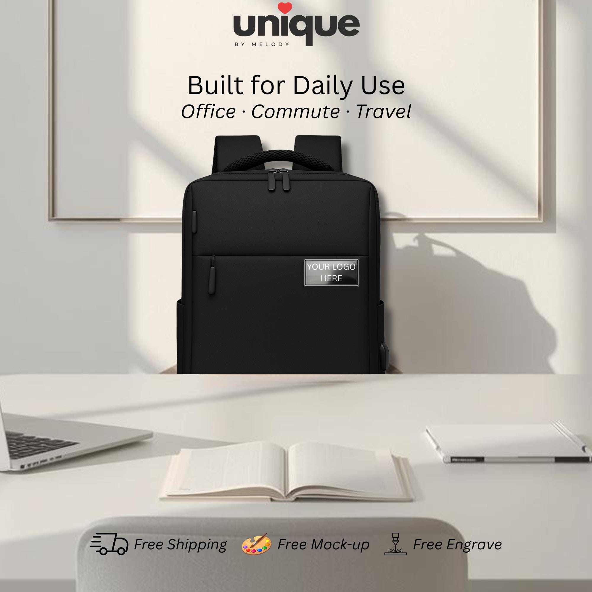 Custom Logo Tech Backpack Waterproof Corporate Laptop Bag with USB Charging Port Business Travel Ready Gift for Client Employee Trade Show