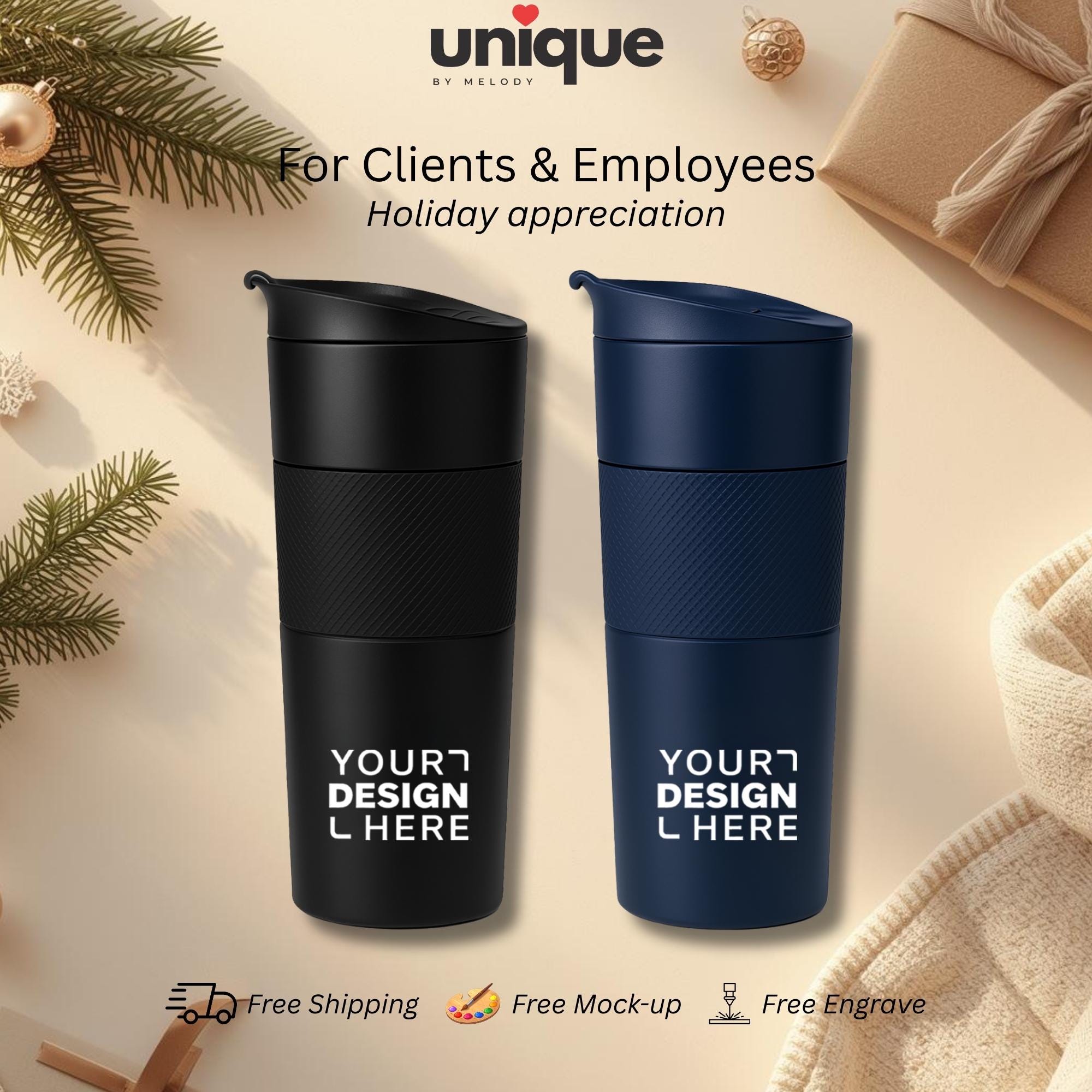 Custom Logo Tumbler Personalized Stainless Steel Corporate Employee Client Office Company New Year End Bachelor Party Holiday Coffee Gift