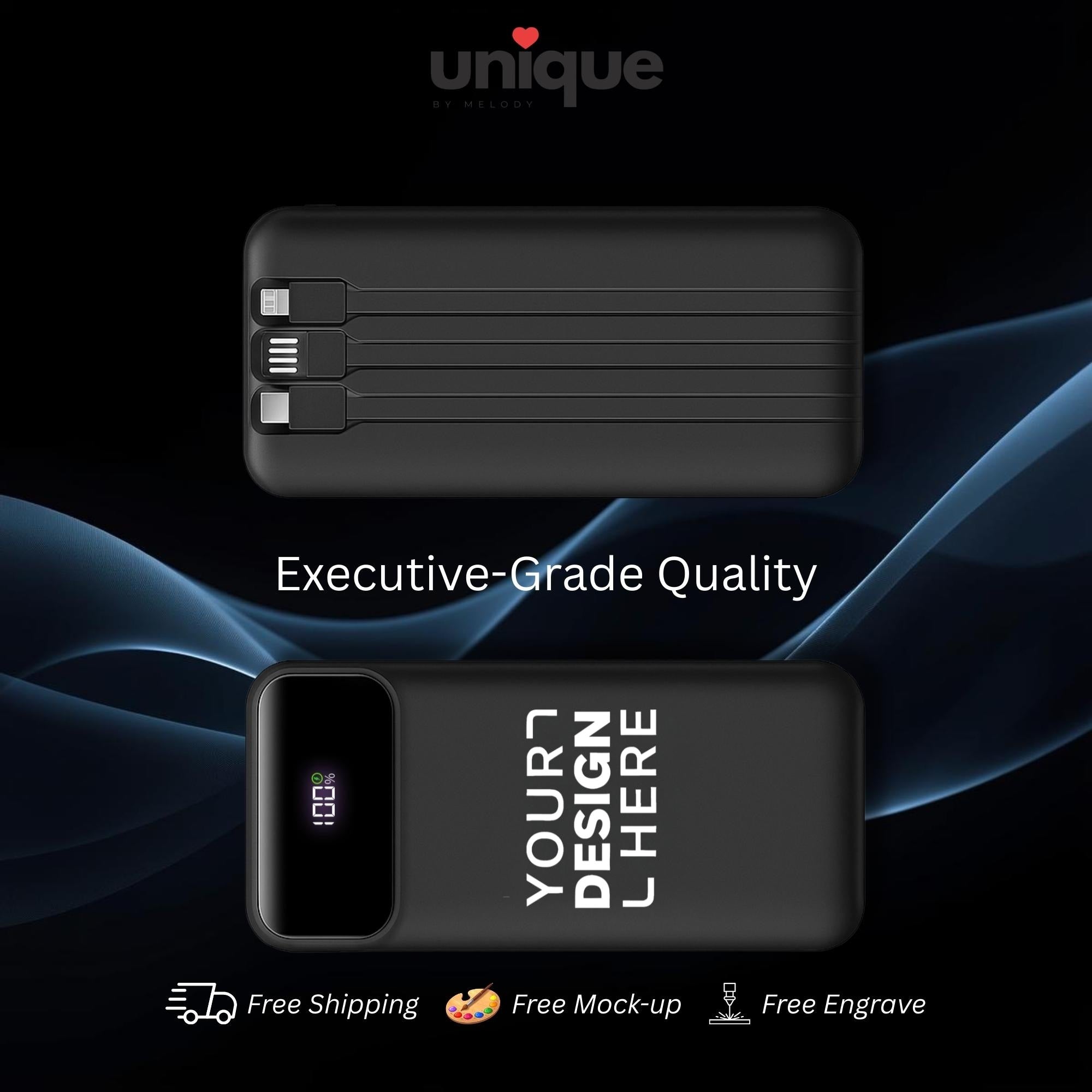 Luxury Custom Logo Powerbank with Built in Cables Fast Charging Tech Gift for Executives VIP Clients Events Business Travel