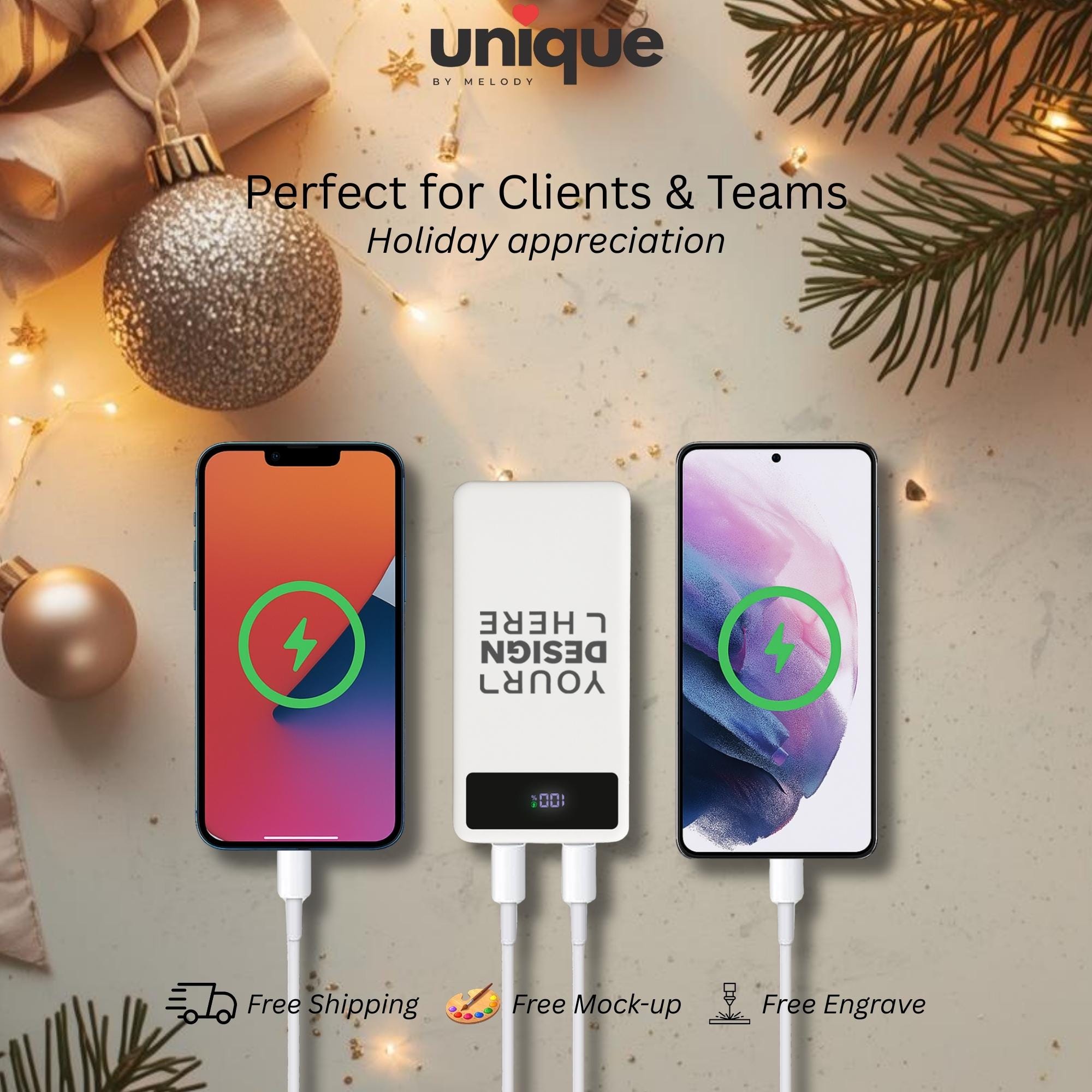 Custom Logo Powerbank Christmas New Year End Client Appreciation Employee Holiday Corporate Gift Pearl White Portable Charger