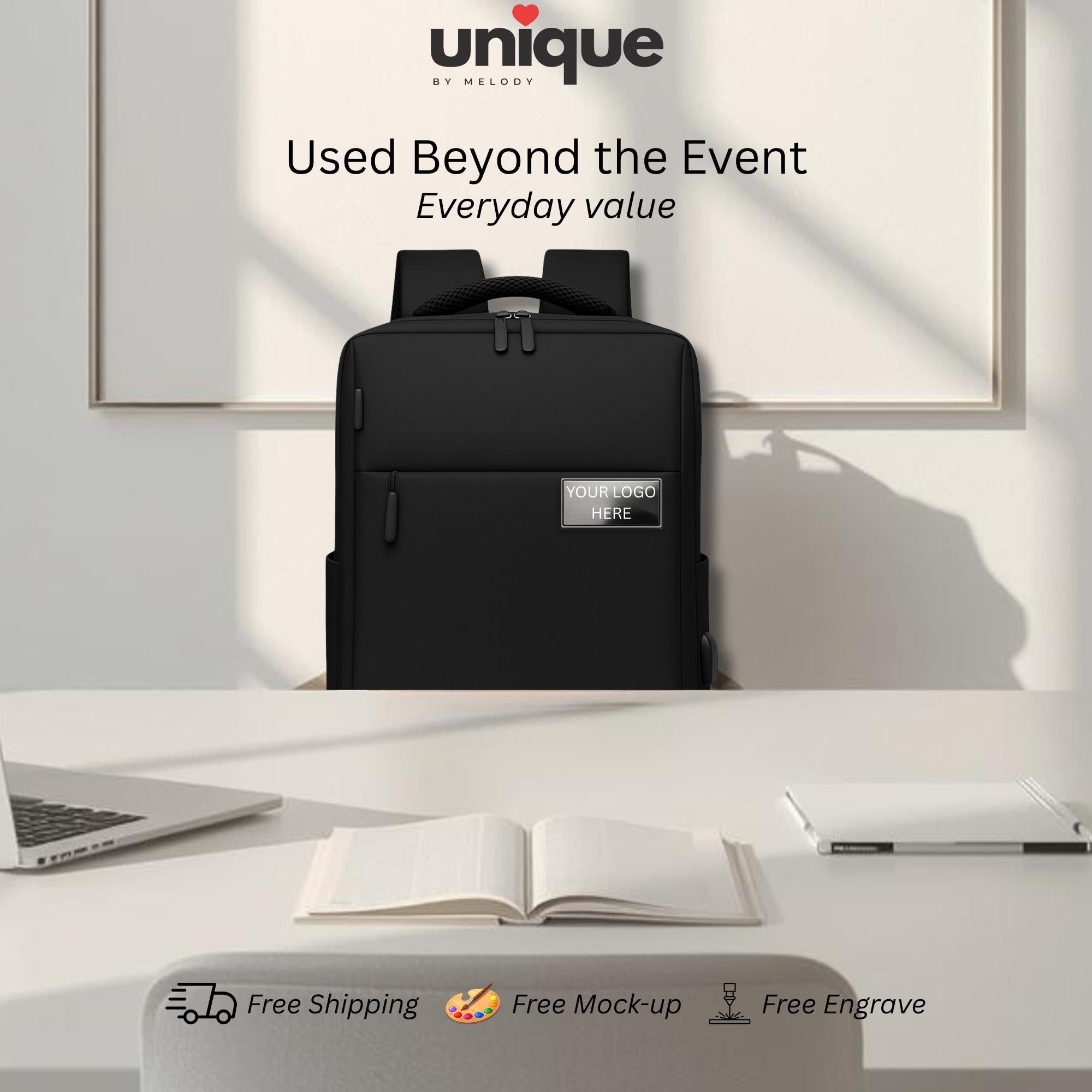 Personalized Laptop Backpack Corporate Employee Client Appreciation Travel Conference Holiday XMas New Year End Business Gift w Custom Logo