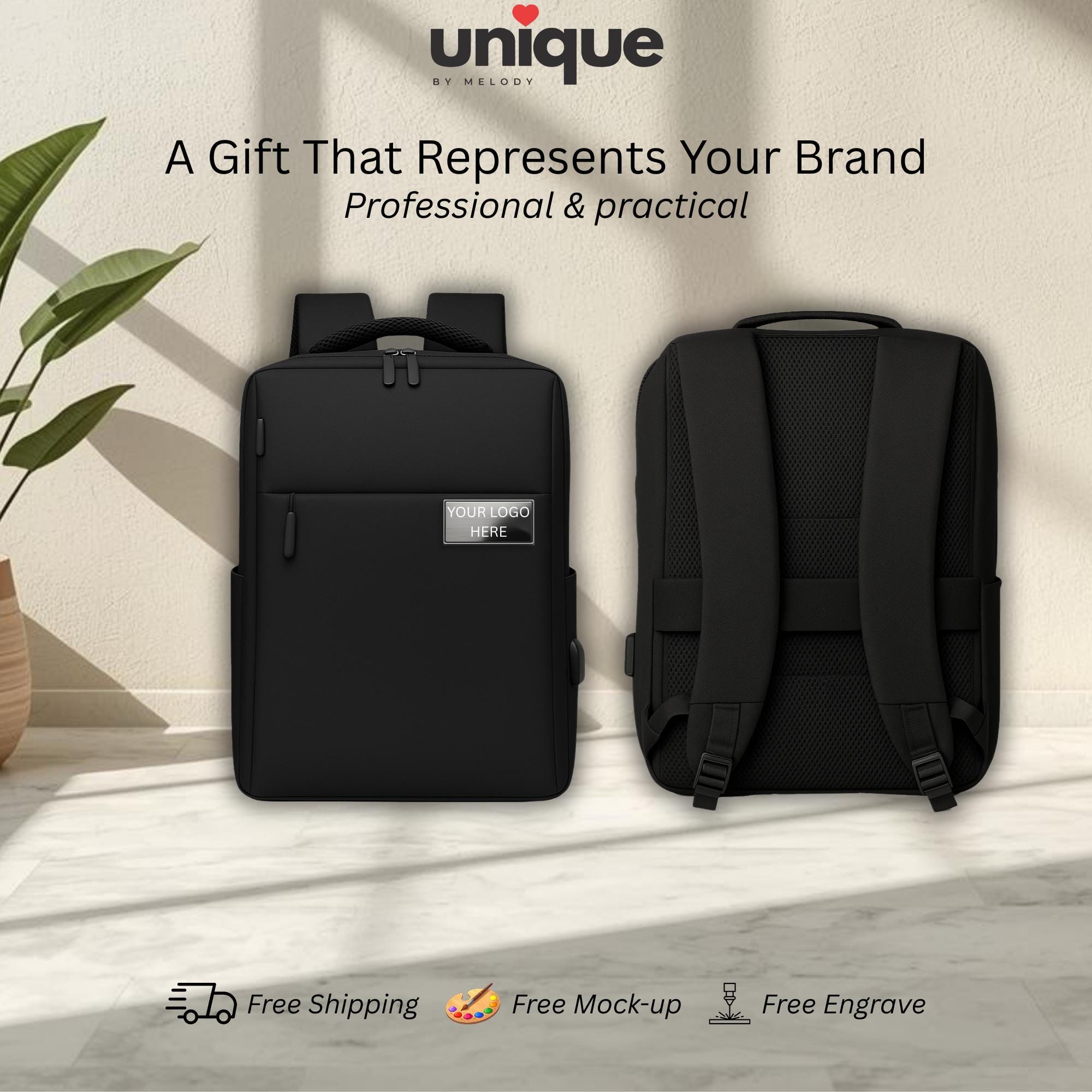 Personalized Laptop Backpack Corporate Employee Client Appreciation Travel Conference Holiday XMas New Year End Business Gift w Custom Logo