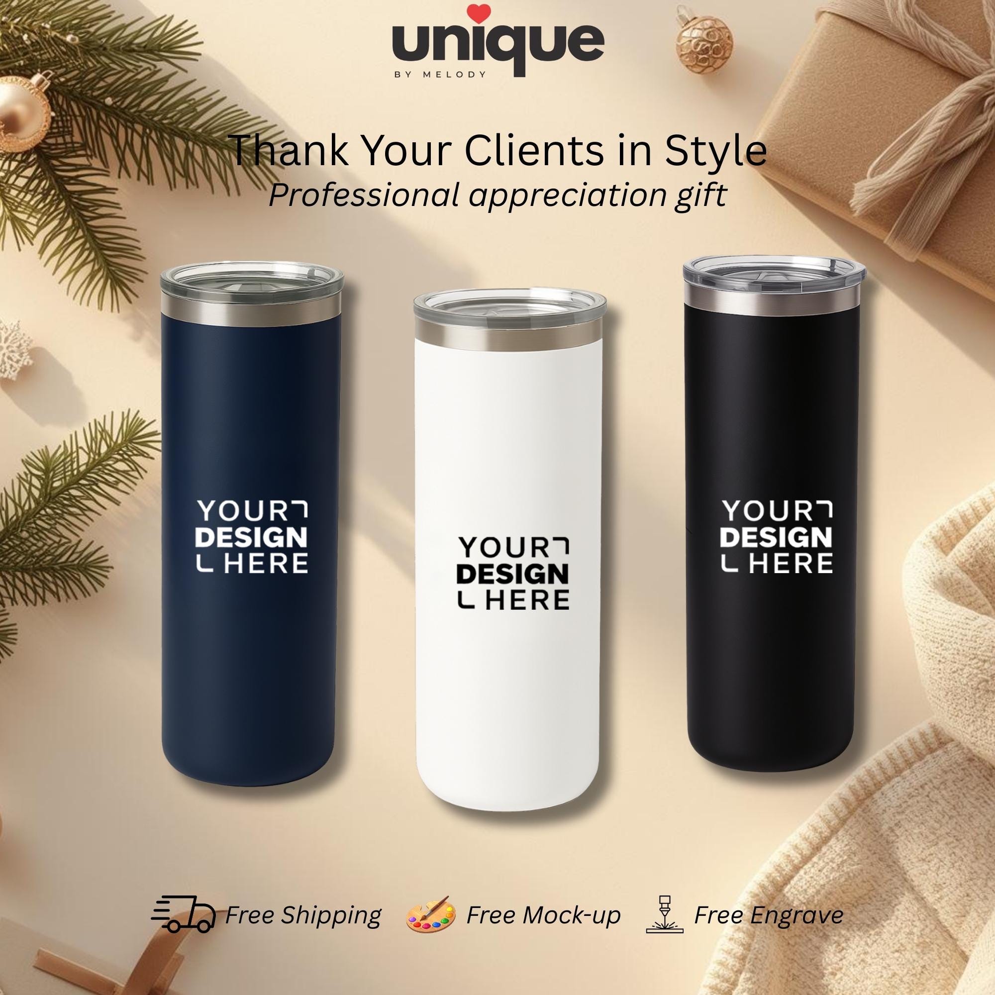 Personalized Stainless Steel Tumbler Corporate Christmas New Year End Client Holiday Employee Appreciation Gift Promo