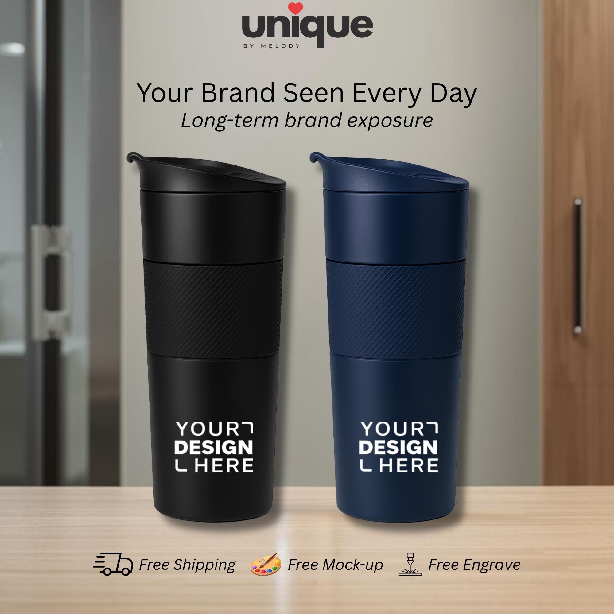 Custom Stainless Steel Tumbler Engraved Logo Printing Insulated Travel Mug Corporate Employee Client Holiday Appreciation Conference Gift