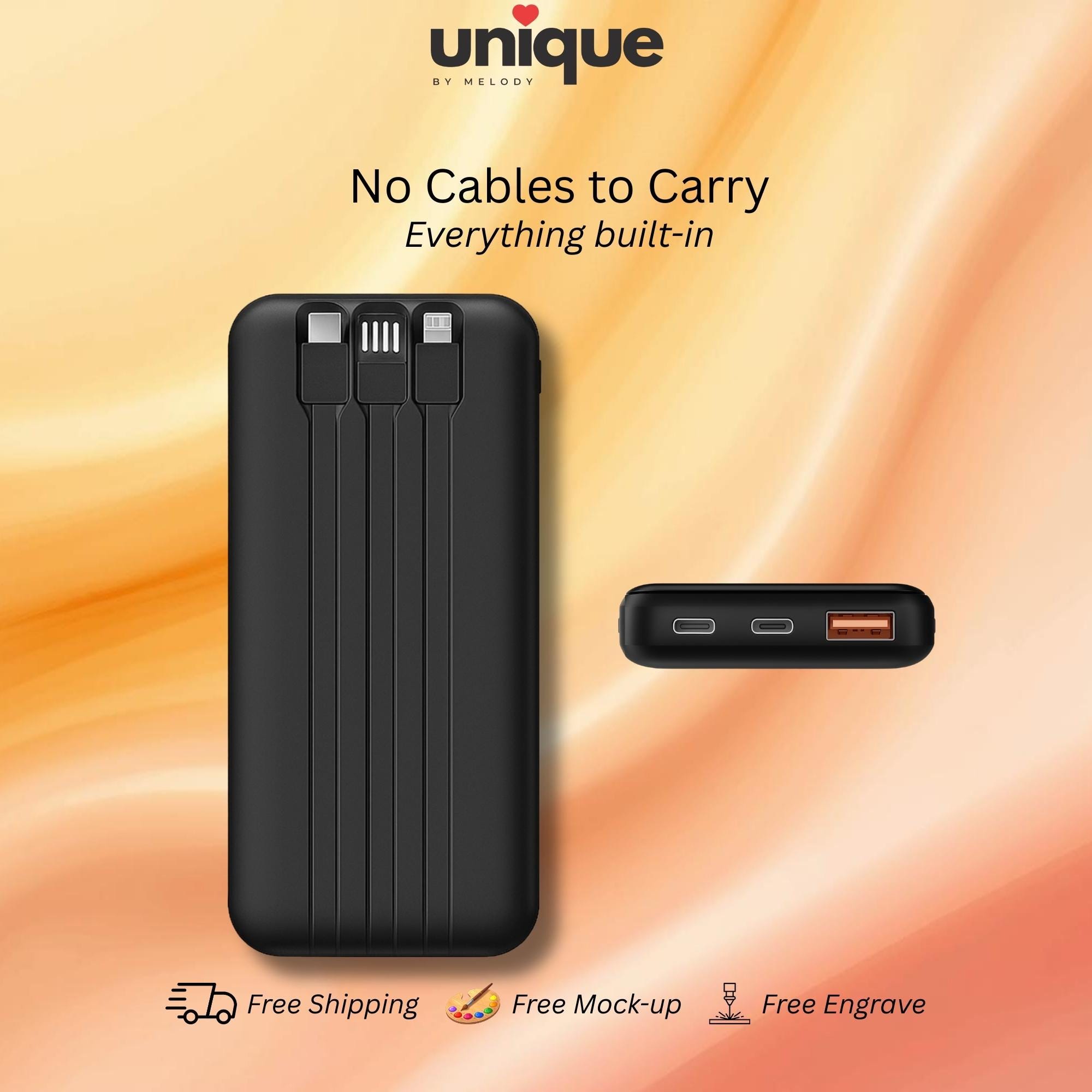 Custom Logo Powerbank with Built in Cables Holiday Corporate Client Appreciation New Year End Tech Gift Fast Charging Portable Charger