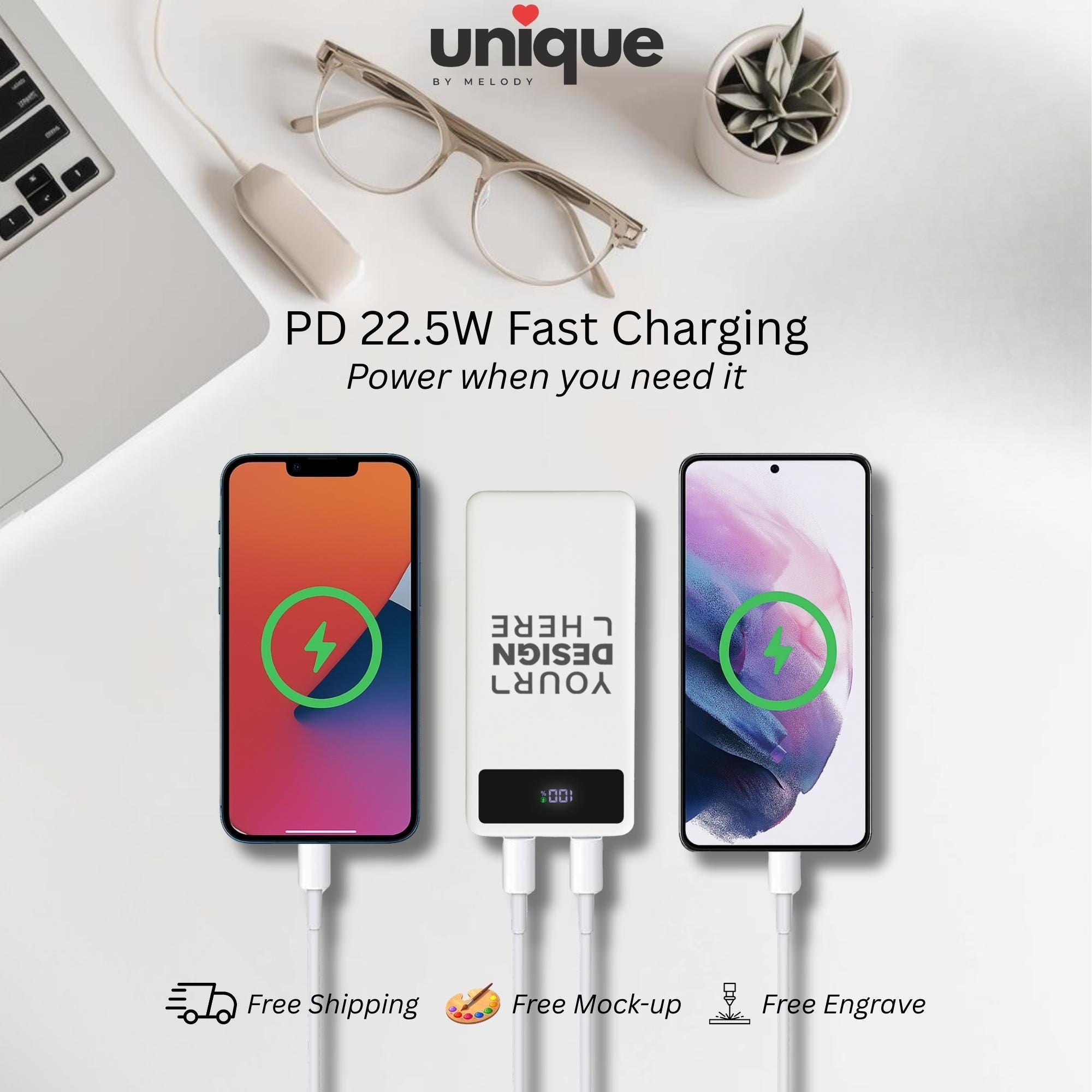 Custom Logo Portable Charger Pearl White Powerbank PD Fast Charging Corporate Conference Client Employee Appreciation Onboarding Gift