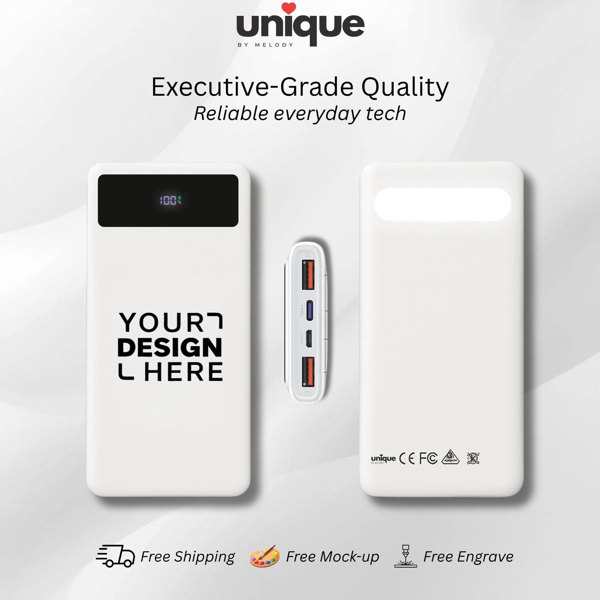 Custom Logo Portable Charger Pearl White Powerbank PD Fast Charging Corporate Conference Client Employee Appreciation Onboarding Gift