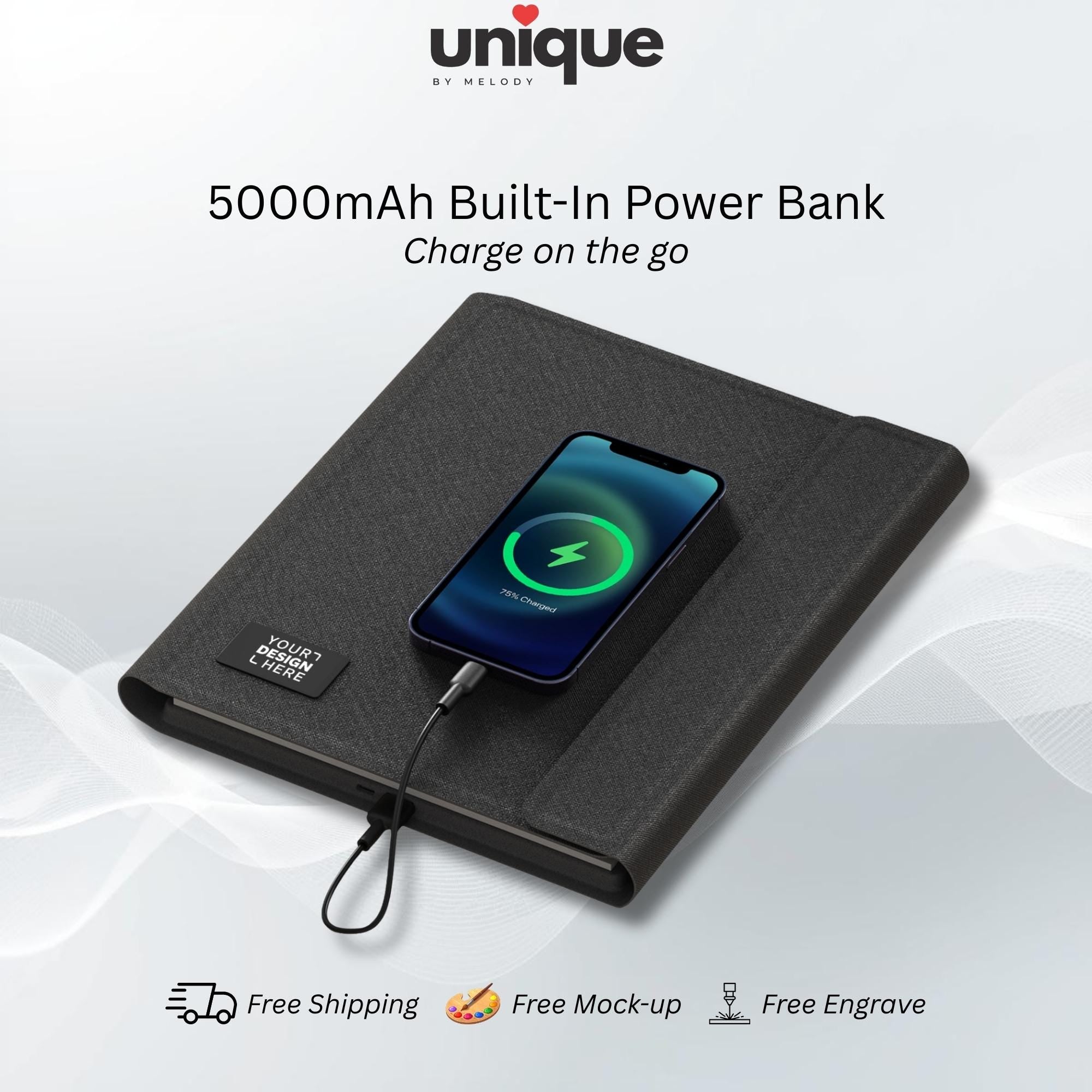 Custom Logo Laser Engraved Portfolio Tech A4 Executive Business Portfolio with Powerbank Conference Meeting Corporate Client Trade Show Gift