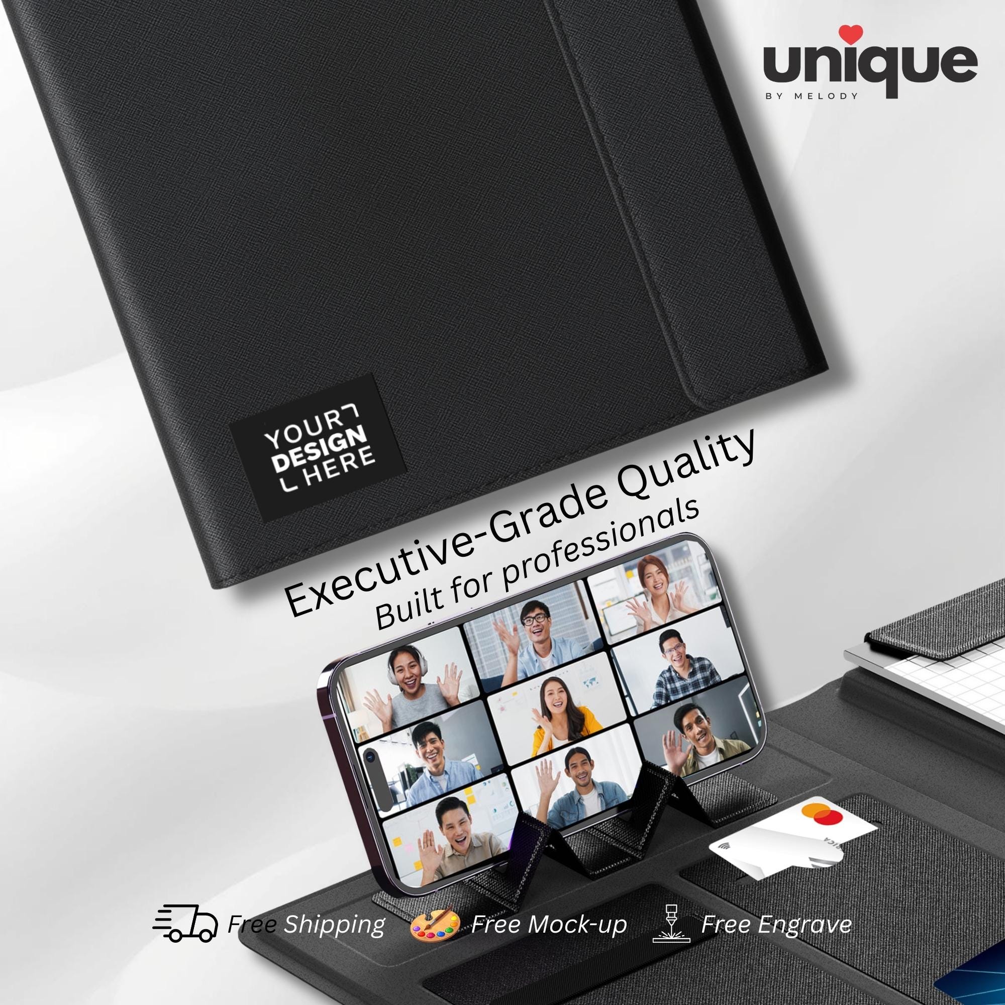 Custom Logo Laser Engraved Portfolio Tech A4 Executive Business Portfolio with Powerbank Conference Meeting Corporate Client Trade Show Gift