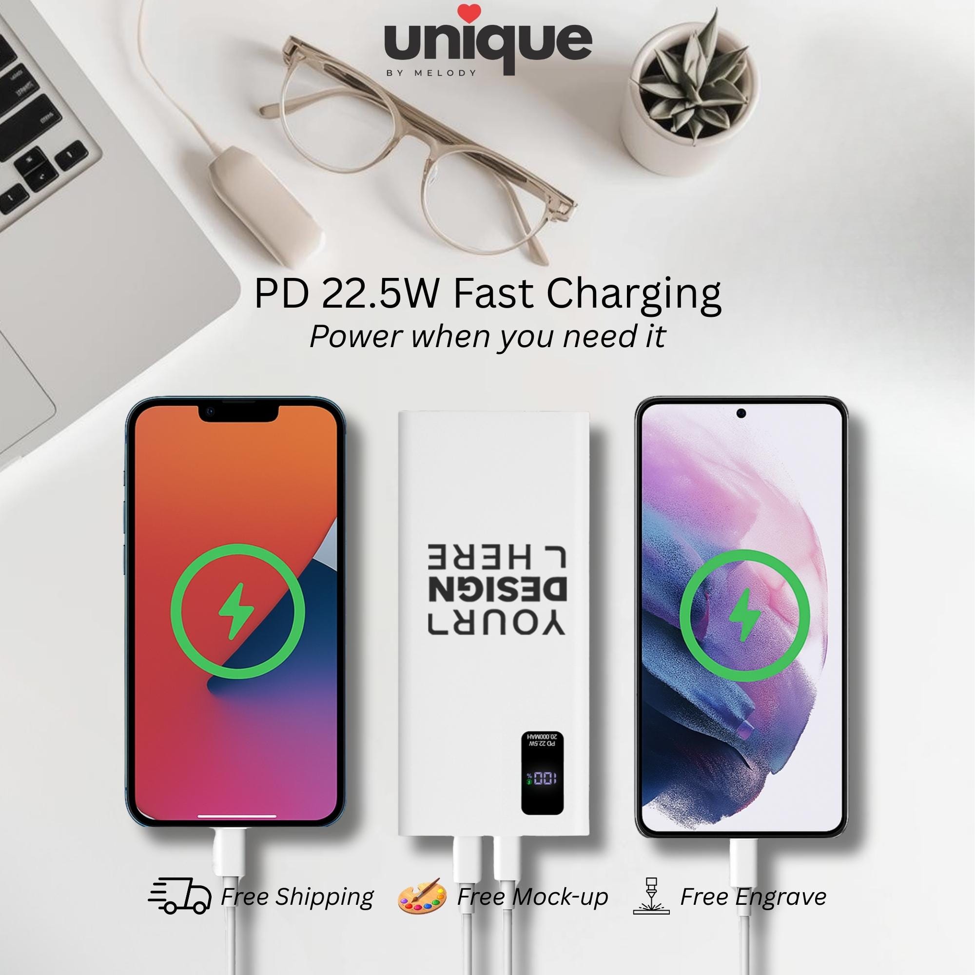 Custom Logo Portable Charger USB-C Powerbank Corporate Conference Gift Branded Tech Giveaway Employee Onboarding Gift Company Merch