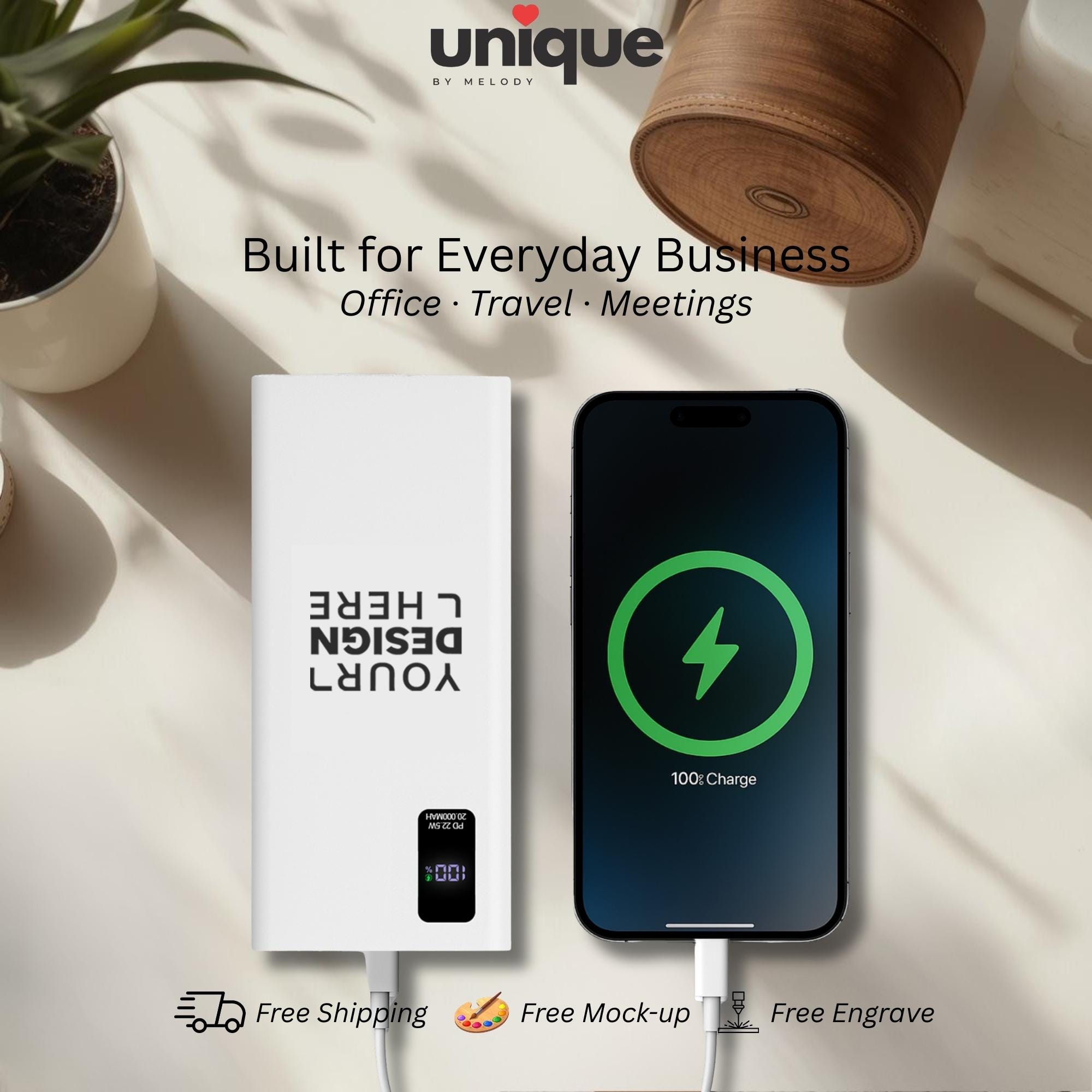 Custom Logo Portable Charger USB-C Powerbank Corporate Conference Gift Branded Tech Giveaway Employee Onboarding Gift Company Merch