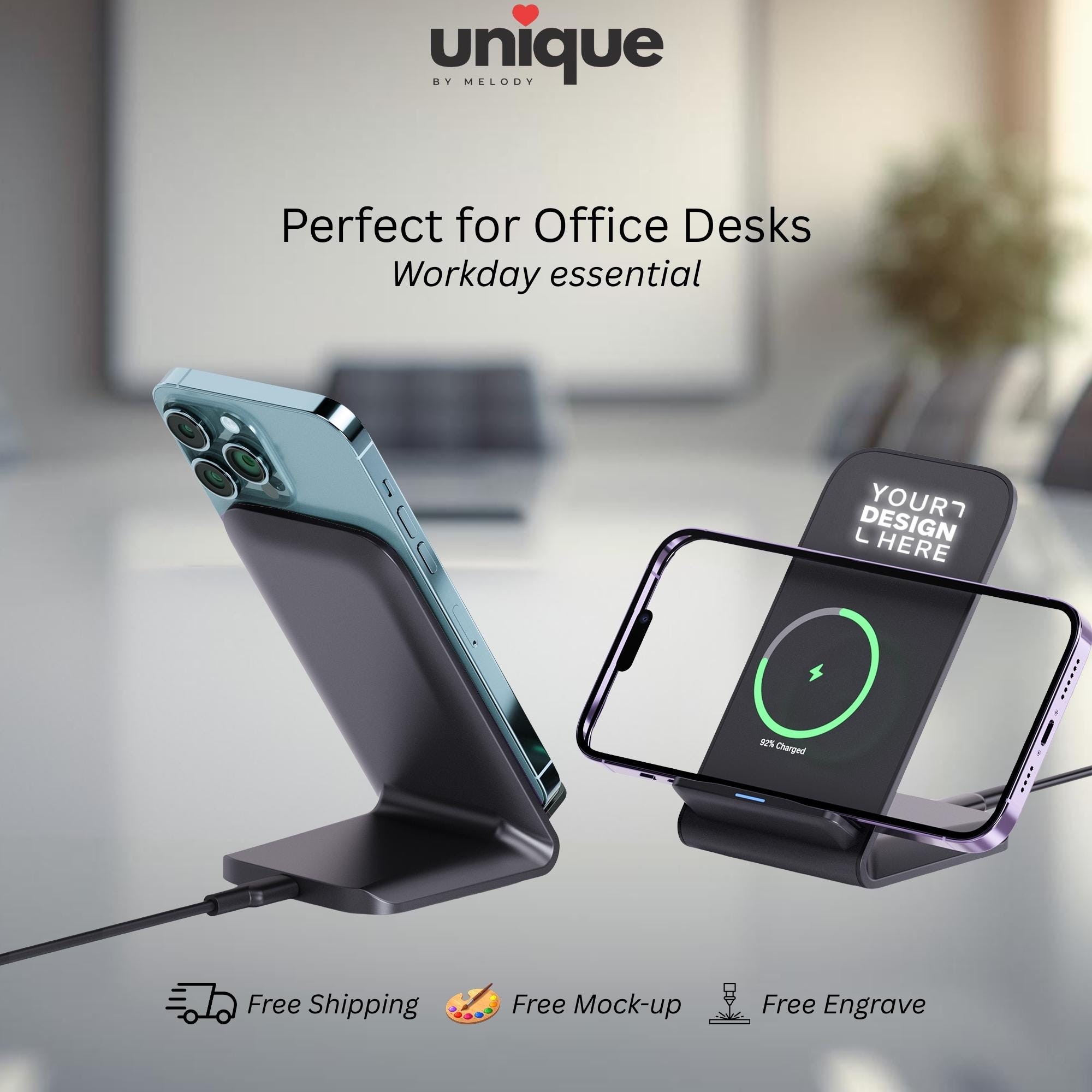 Custom Wireless Charger Light Up Logo Desk Station Affordable Corporate Branded Tech Giveaway Employee Onboarding Gift