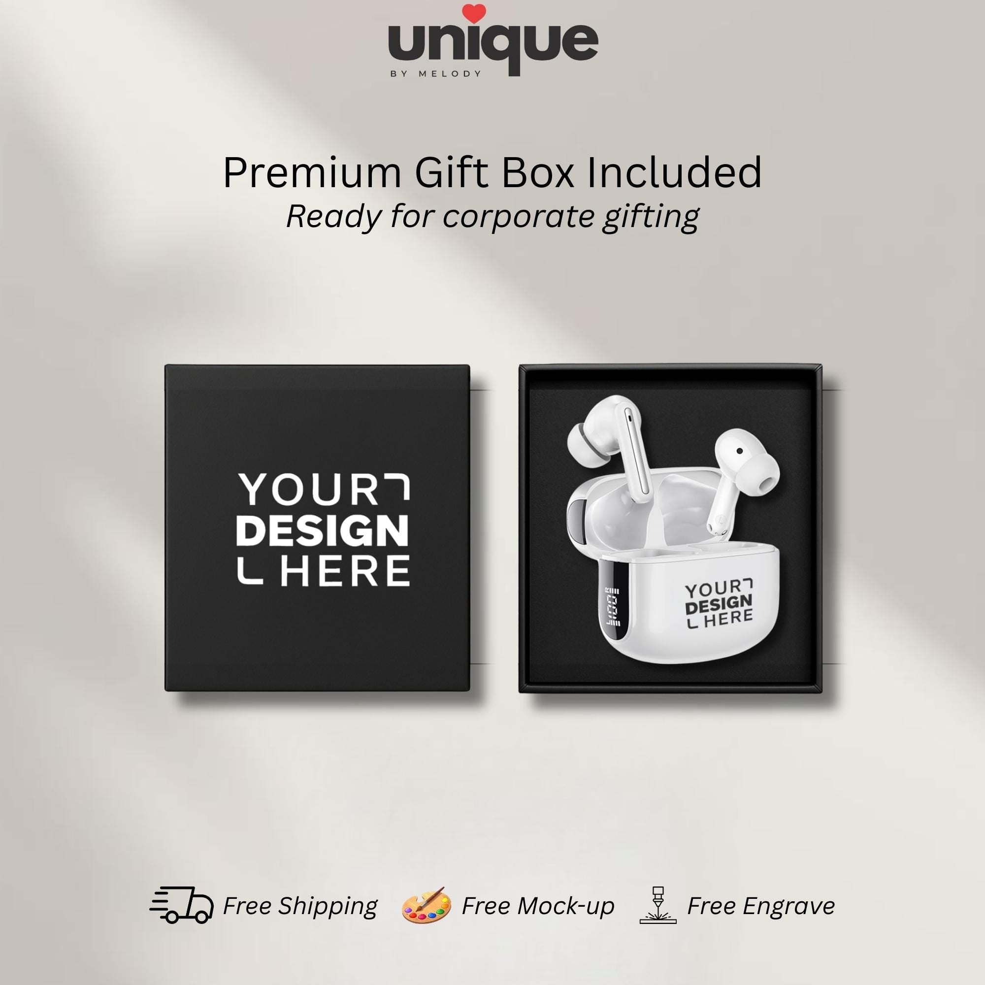 Custom Logo ANC Bluetooth Earbuds Wireless Noise Cancelling Headphones Corporate Employee Onboarding Gift Branded Tech Giveaway