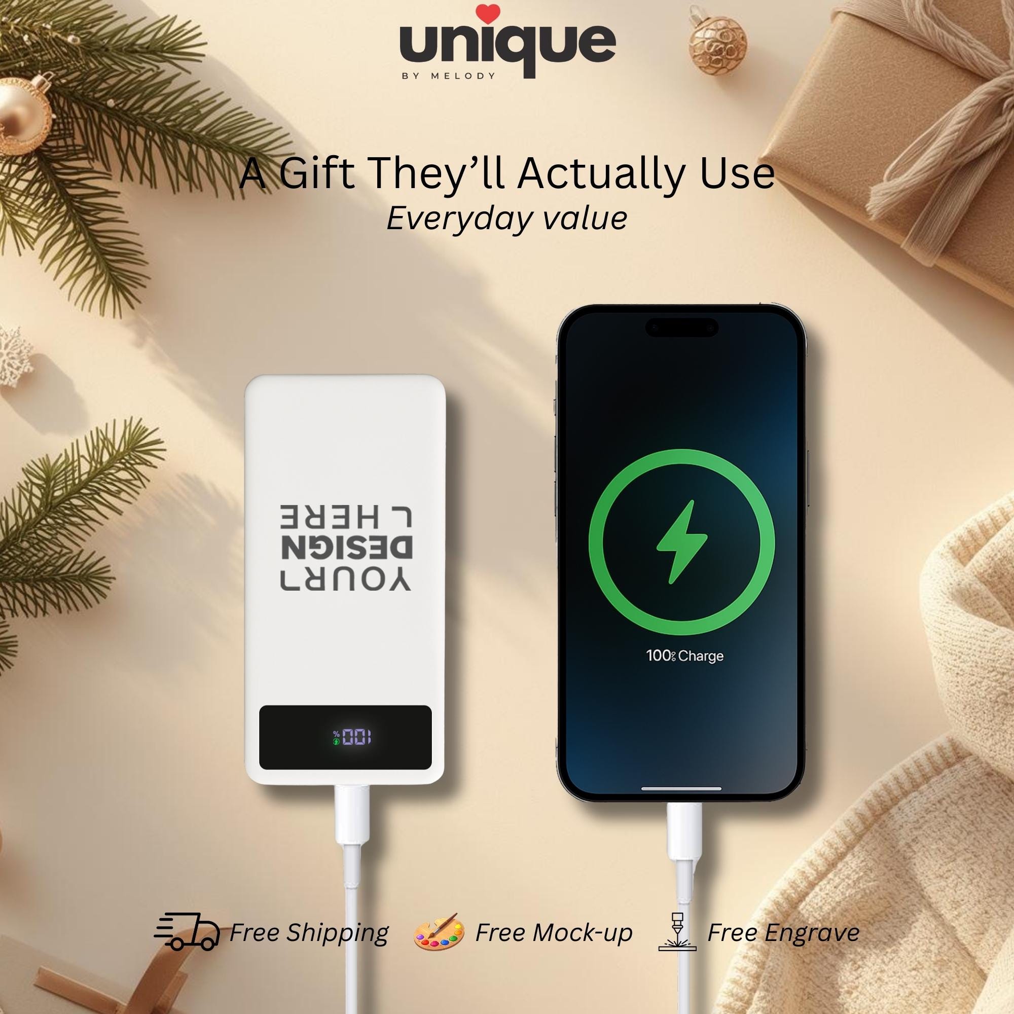 Custom Logo Powerbank Christmas New Year End Client Appreciation Employee Holiday Corporate Gift Pearl White Portable Charger