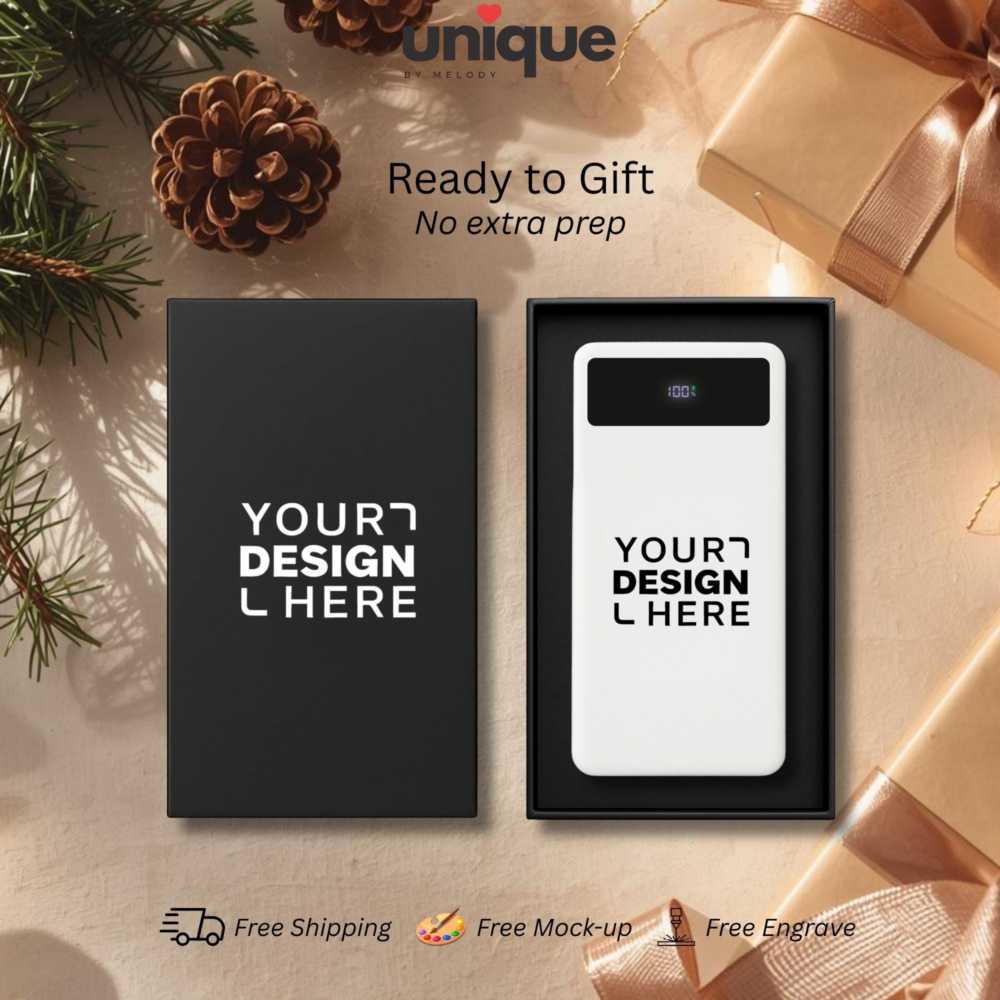 Custom Logo Powerbank Christmas New Year End Client Appreciation Employee Holiday Corporate Gift Pearl White Portable Charger