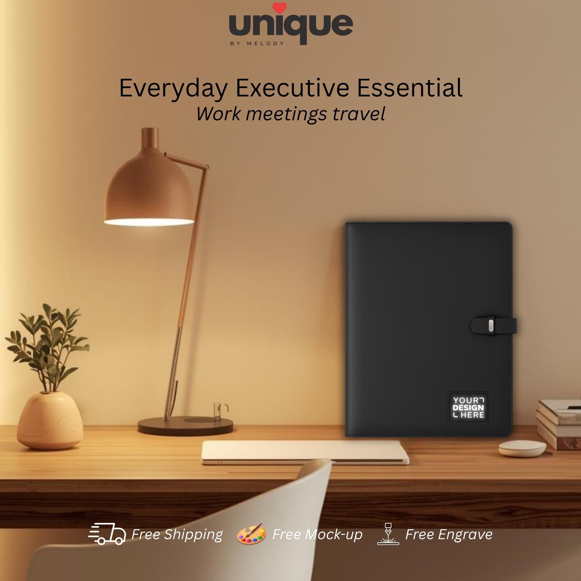 Custom Tech Portfolio Light-Up Logo A5 Notebook Executive Organizer with Power Bank Corporate Holiday Conference Event Gift