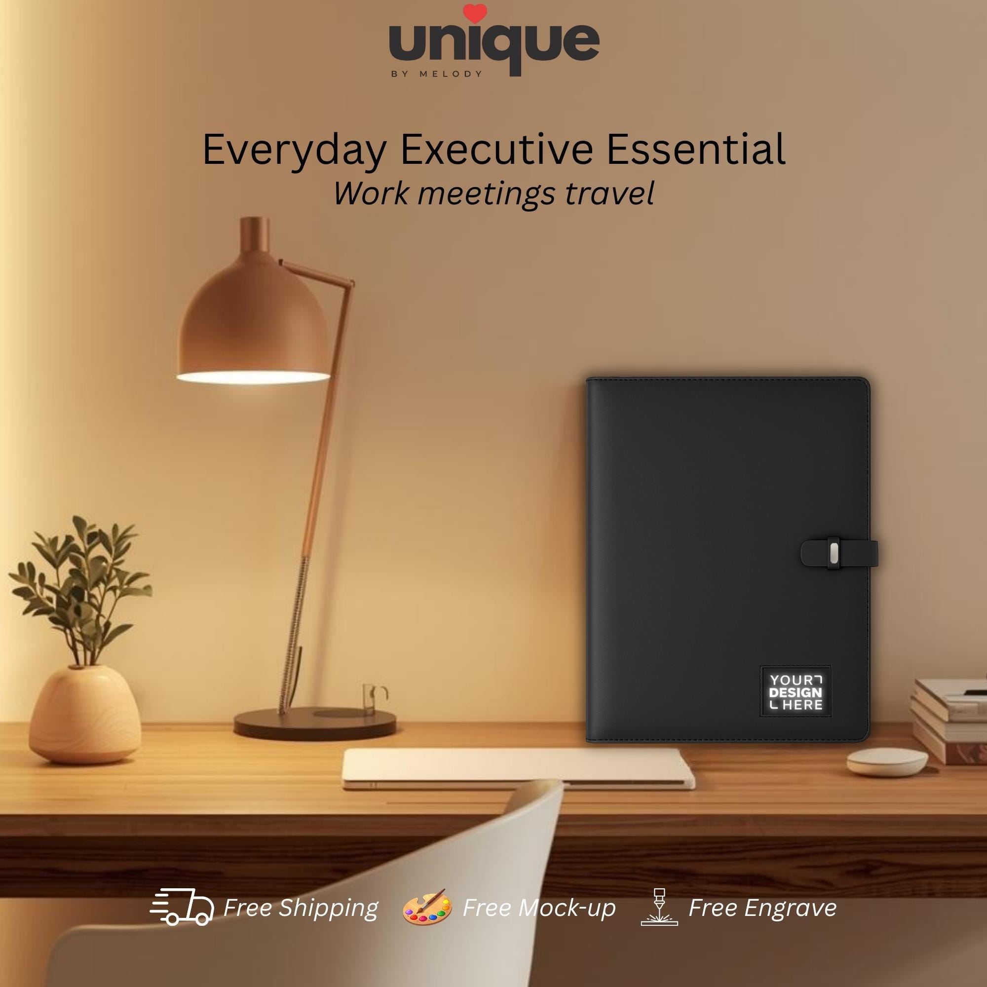 Custom Tech Portfolio Light-Up Logo A5 Notebook Executive Organizer with Power Bank Corporate Holiday Conference Event Gift