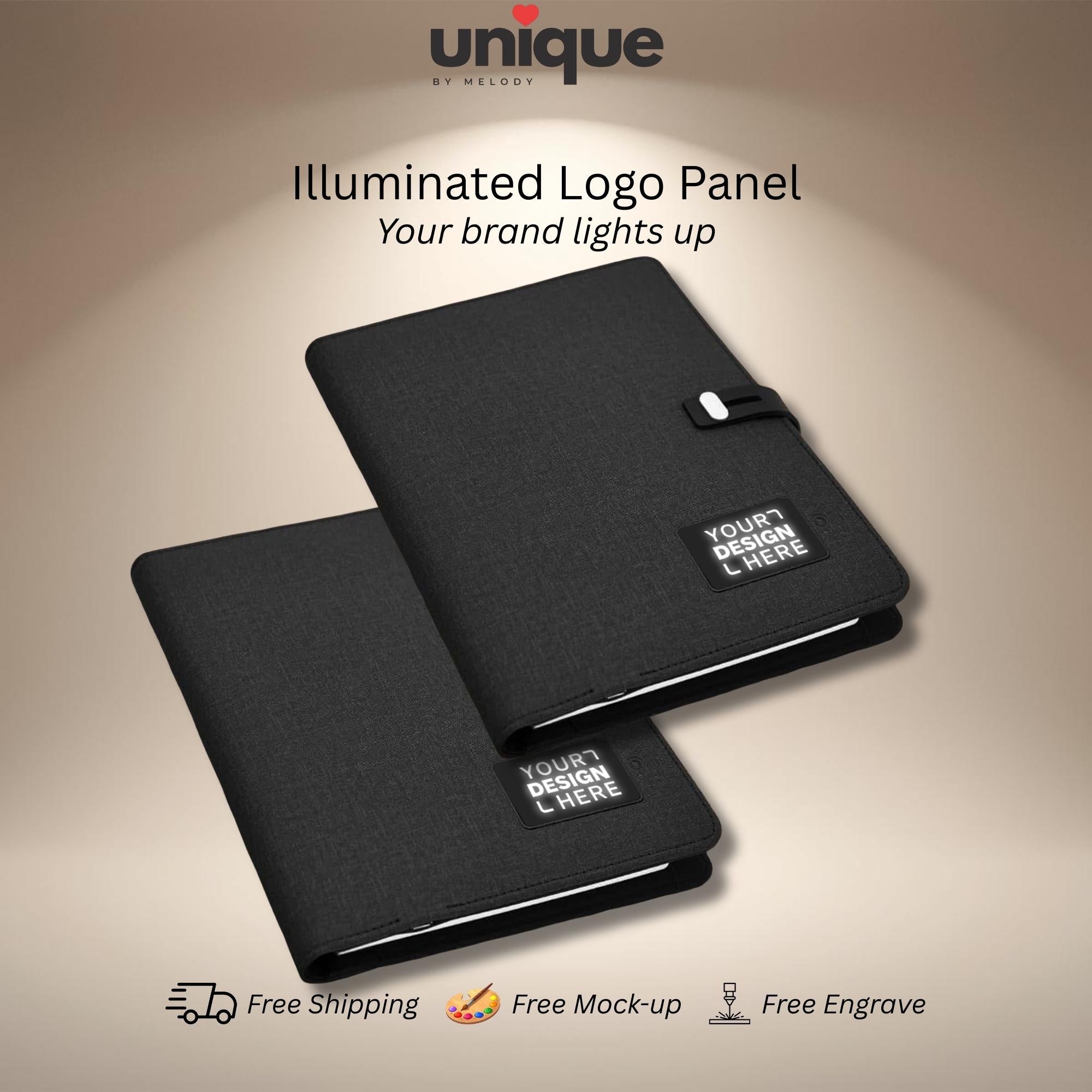 Custom Tech Portfolio Light Up Logo A5 Executive Notebook Corporate Gift Client Appreciation Conferences Corporate Events Onboarding Kits