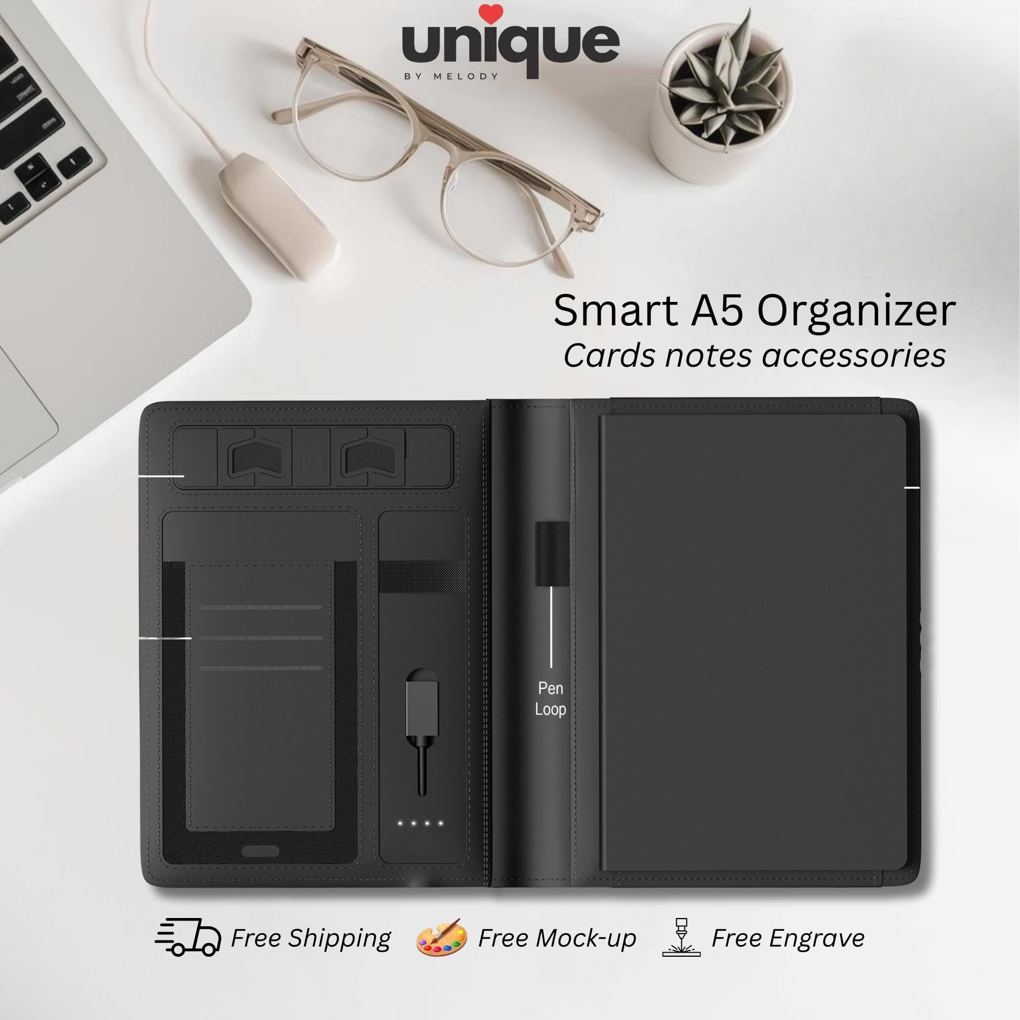 Custom Tech Portfolio Light Up Logo A5 Executive Notebook Corporate Gift Client Appreciation Conferences Corporate Events Onboarding Kits