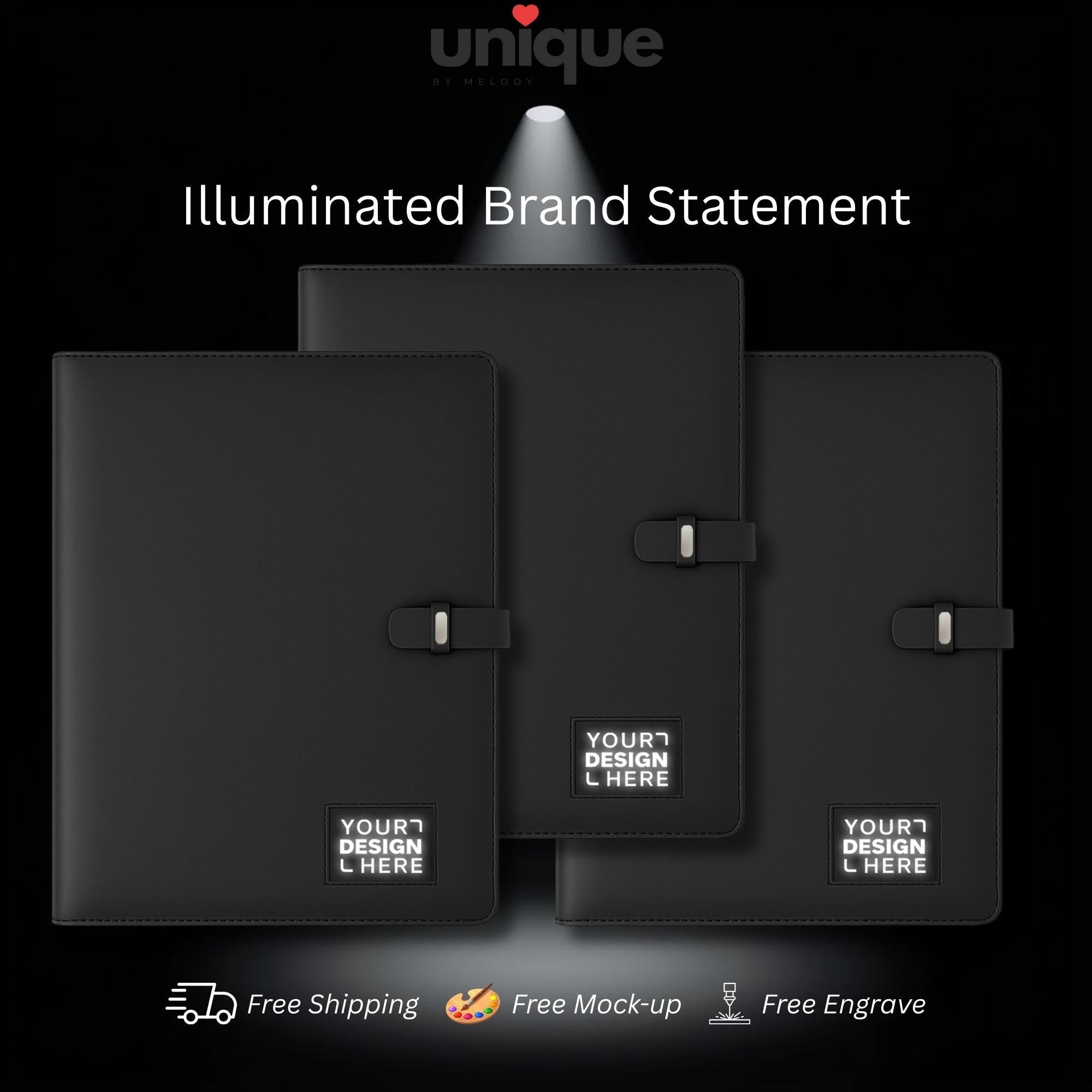 Custom Notebook A5 Tech Portfolio with Light Up Logo Executive Corporate Gift
