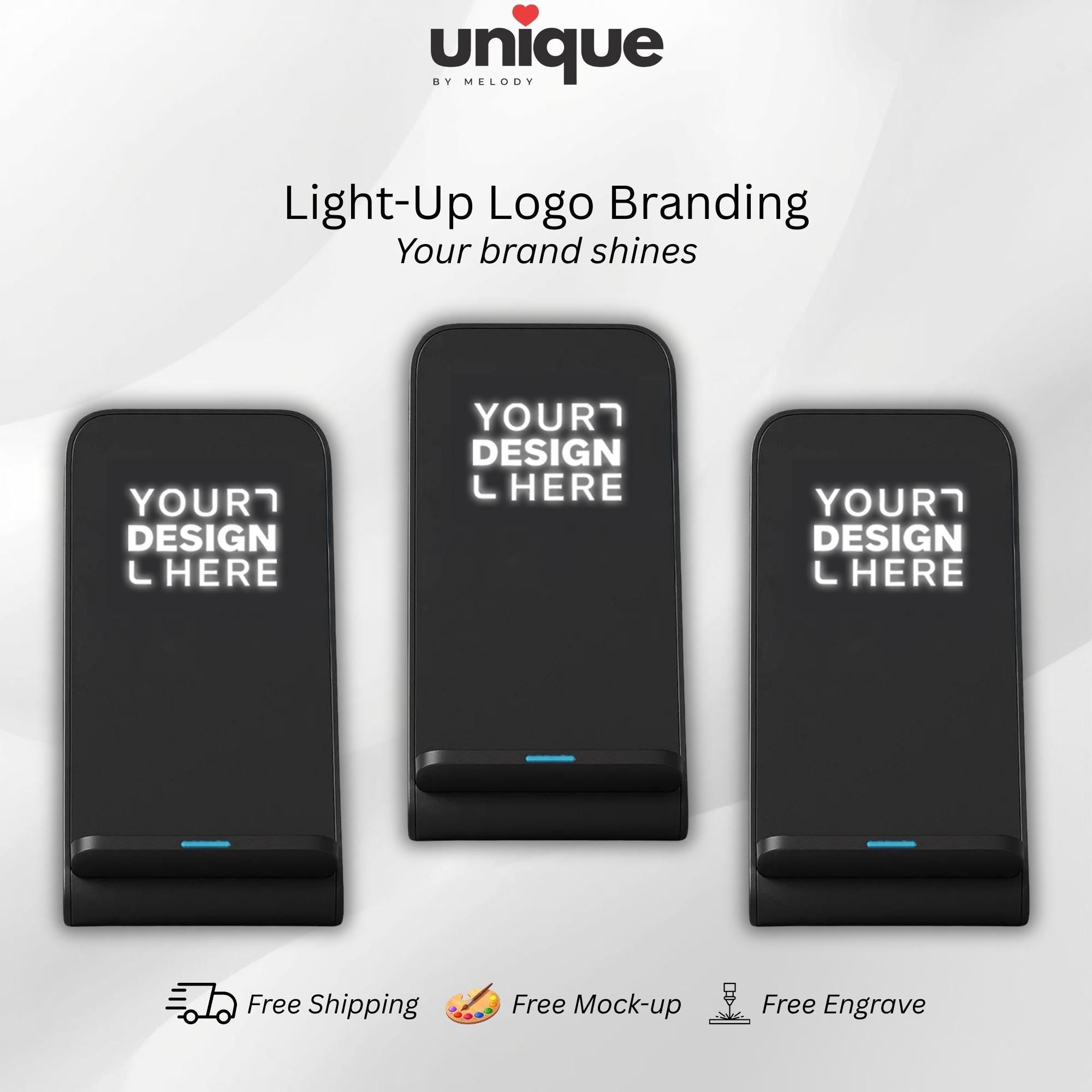 Custom Wireless Charger Light Up Logo Desk Station Affordable Corporate Branded Tech Giveaway Employee Onboarding Gift